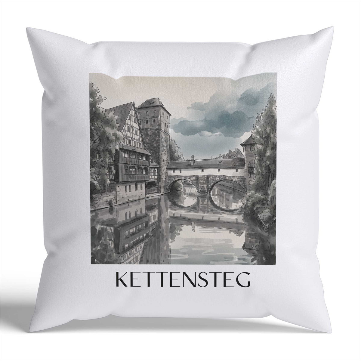 kettensteg-nürnberg-deutschland-kissenbezug-aquarell-schwarz-weiss