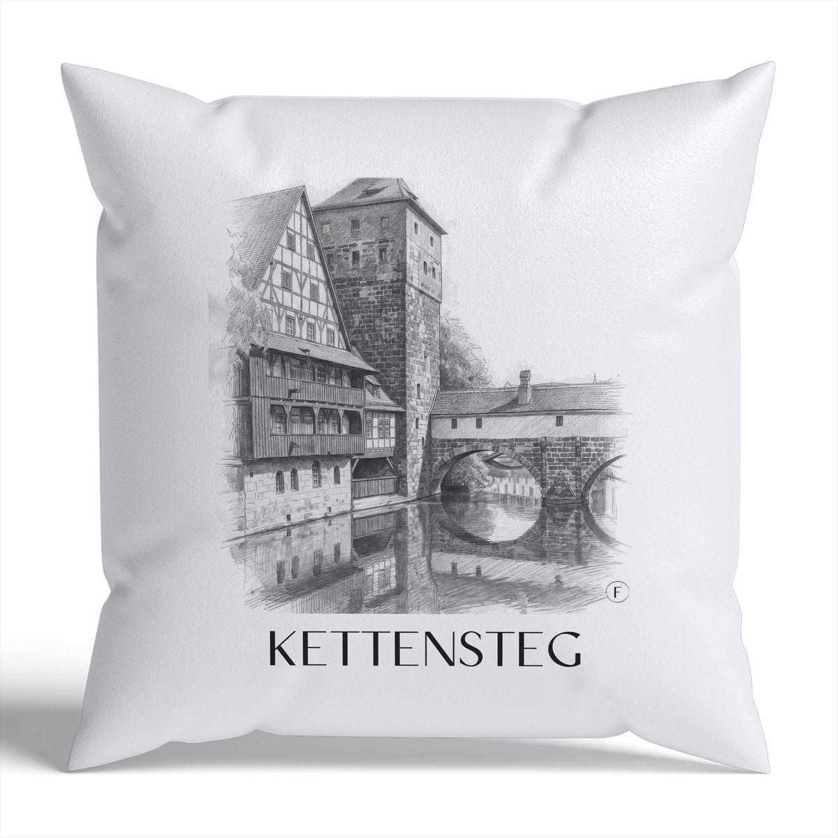 kettensteg-nürnberg-deutschland-kissenbezug-bleistift-zeichnung-drawing
