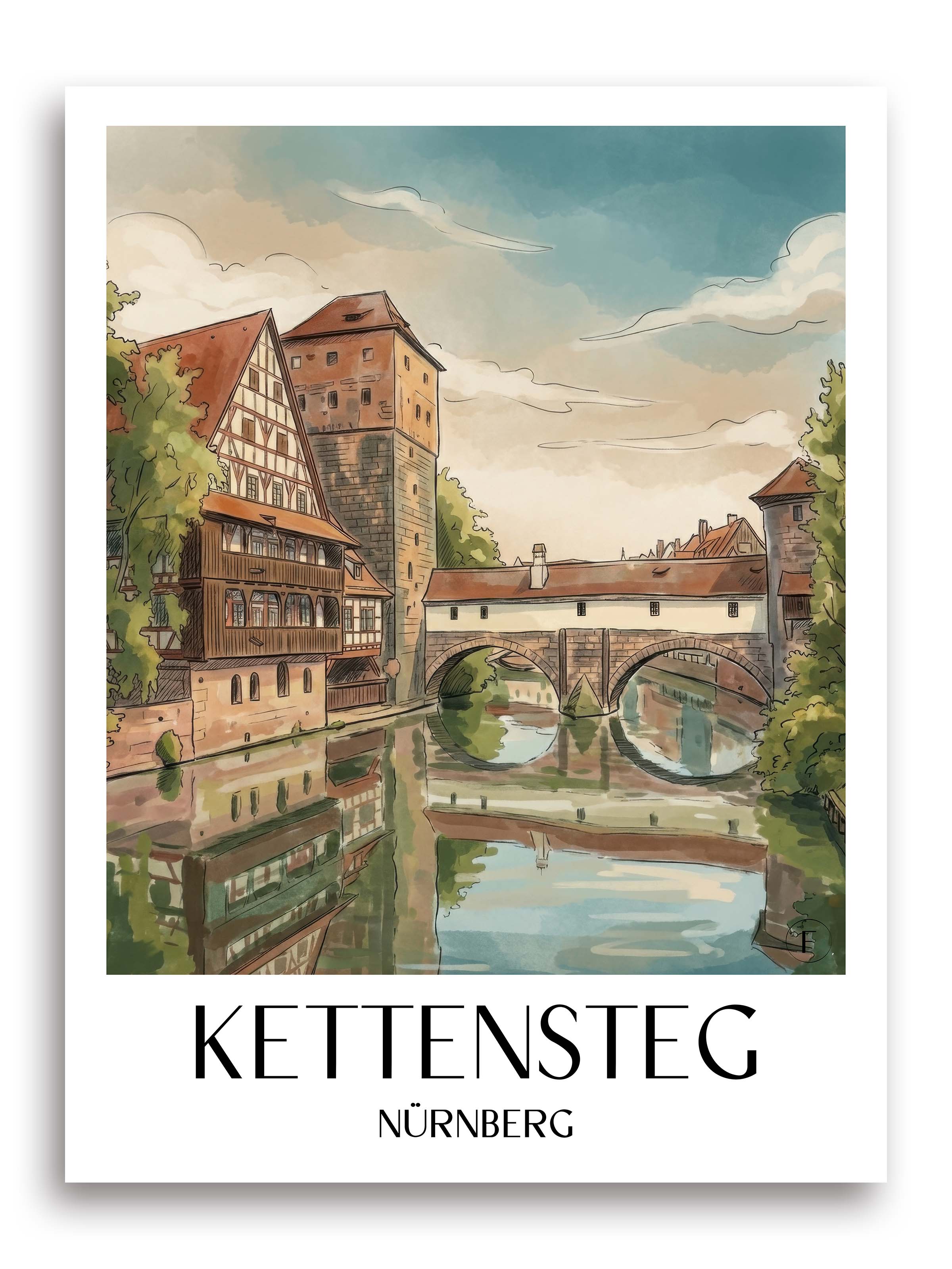 kettensteg-nürnberg-deutschland-poster-aquarell
