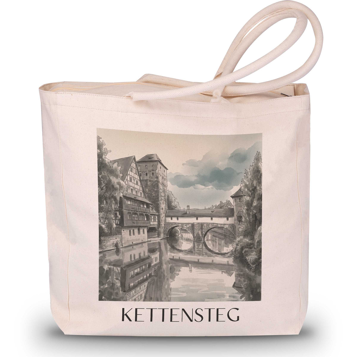 Kettensteg Shopping Tasche - Nürnberg - Deutschland Tote Bag - Einkaufstasche im Aquarell Schwarz-Weiß Stil - favplace