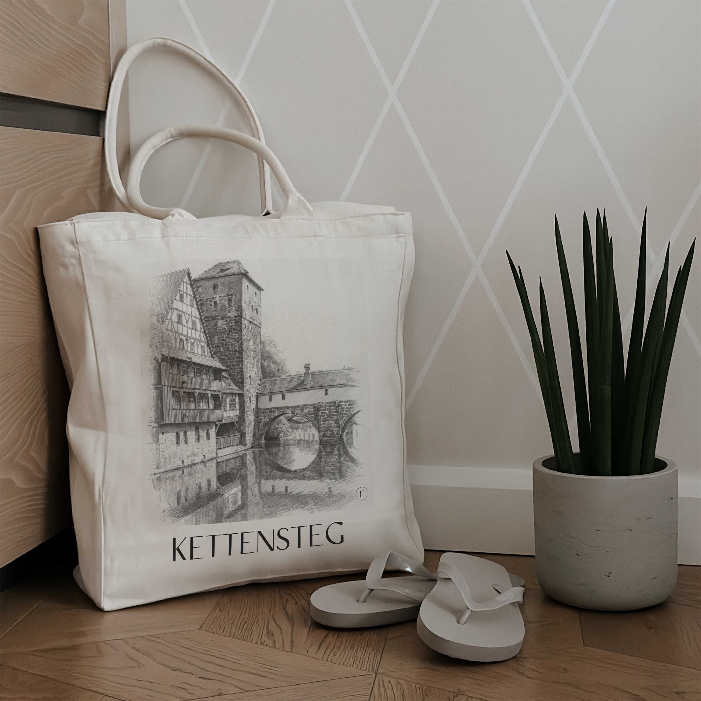 kettensteg-nürnberg-deutschland-einkaufstasche-bleistift-zeichnung-drawing