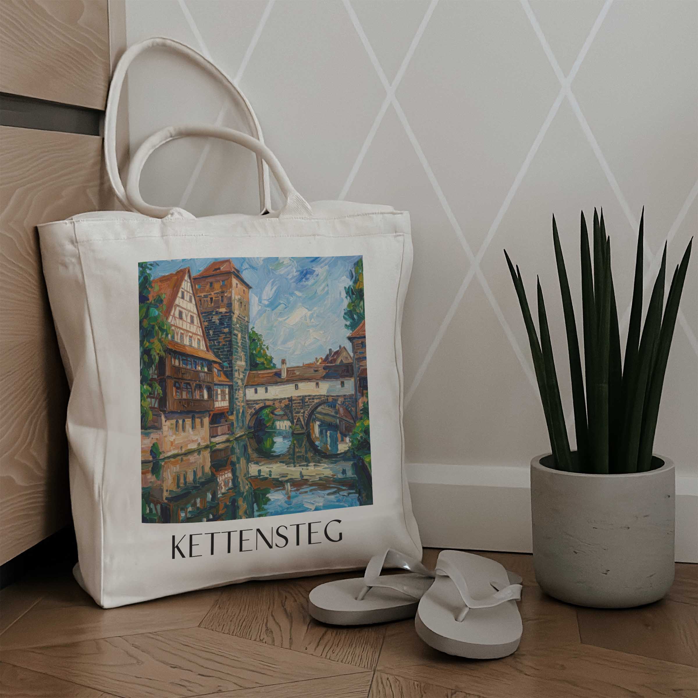 kettensteg-nürnberg-deutschland-einkaufstasche-oil-painting-oelgemaelde