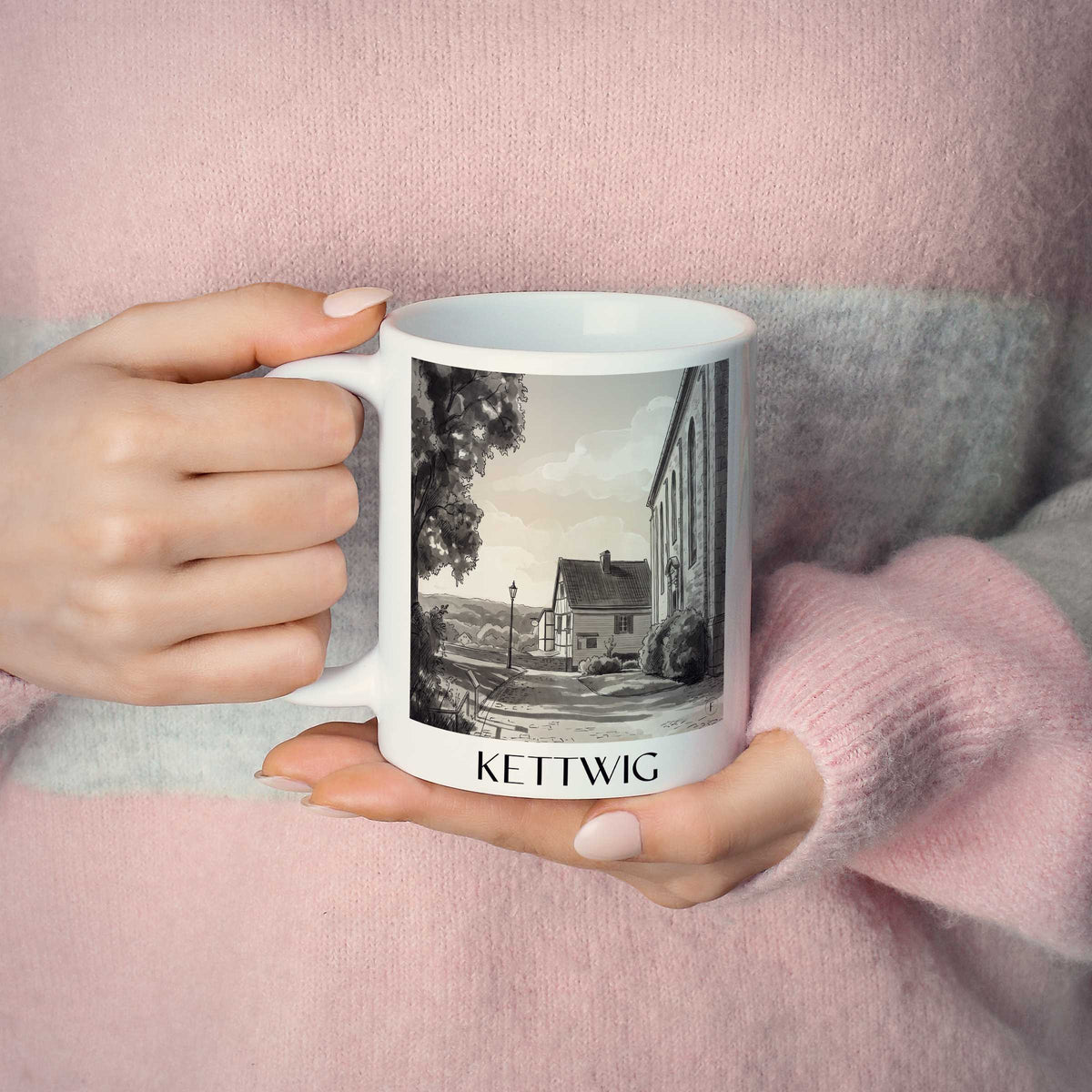 kettwig-essen-deutschland-kaffeebecher-aquarell-schwarz-weiss