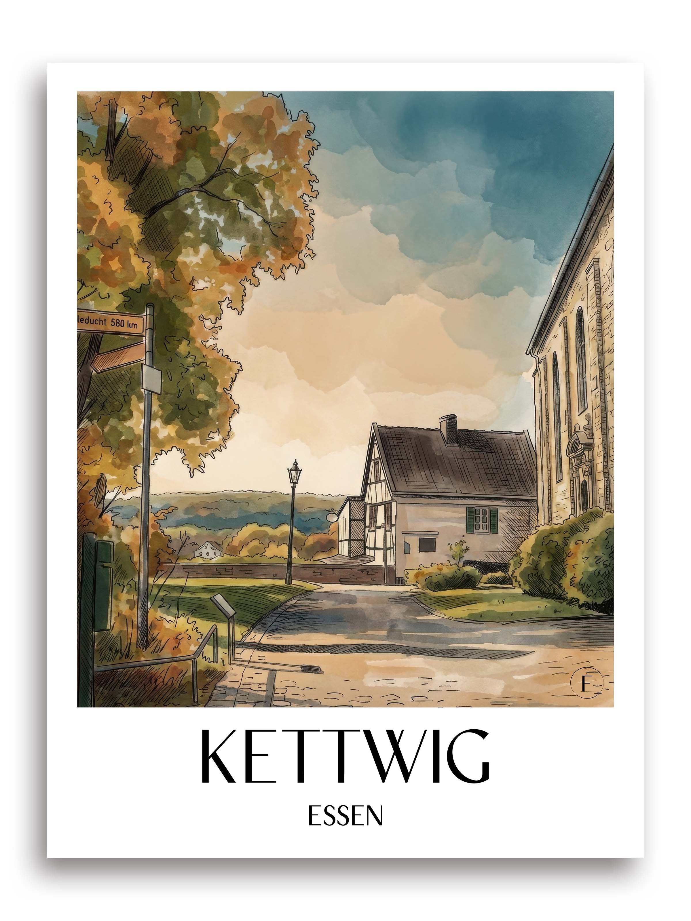 Kettwig Poster - Essen - Deutschland Kunstdruck - Aquarell von A4 bis A1 - favplace