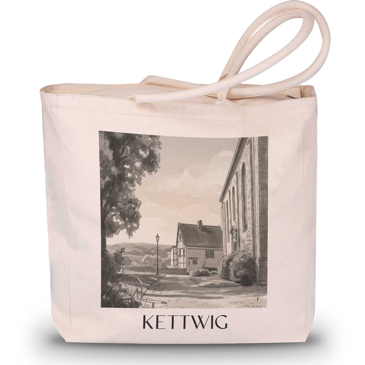 Kettwig Shopping Tasche - Essen - Deutschland Tote Bag - Einkaufstasche im Aquarell Schwarz-Weiß Stil - favplace