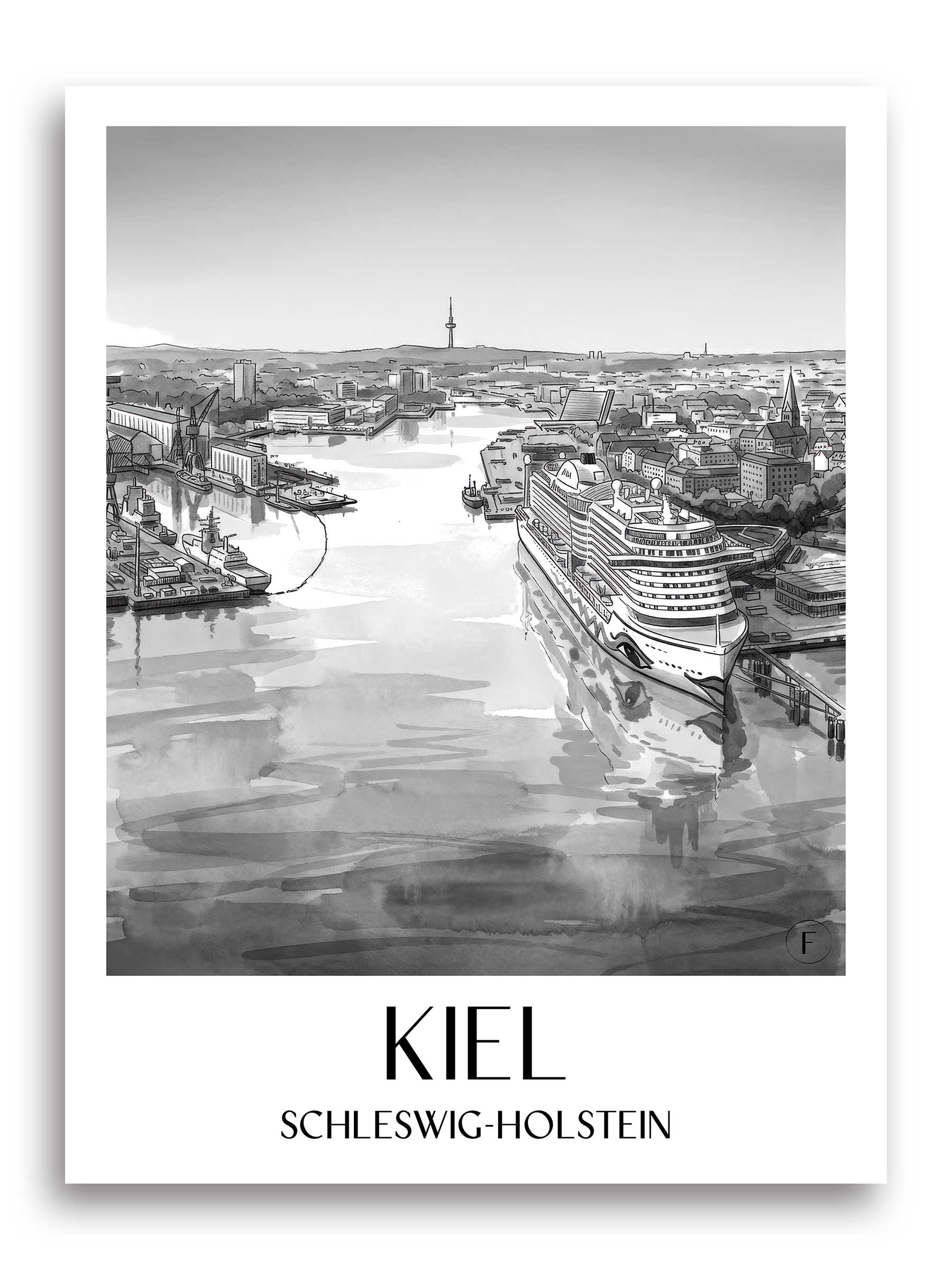 kiel-schleswig-holstein-deutschland-poster-aquarell-schwarz-weiss