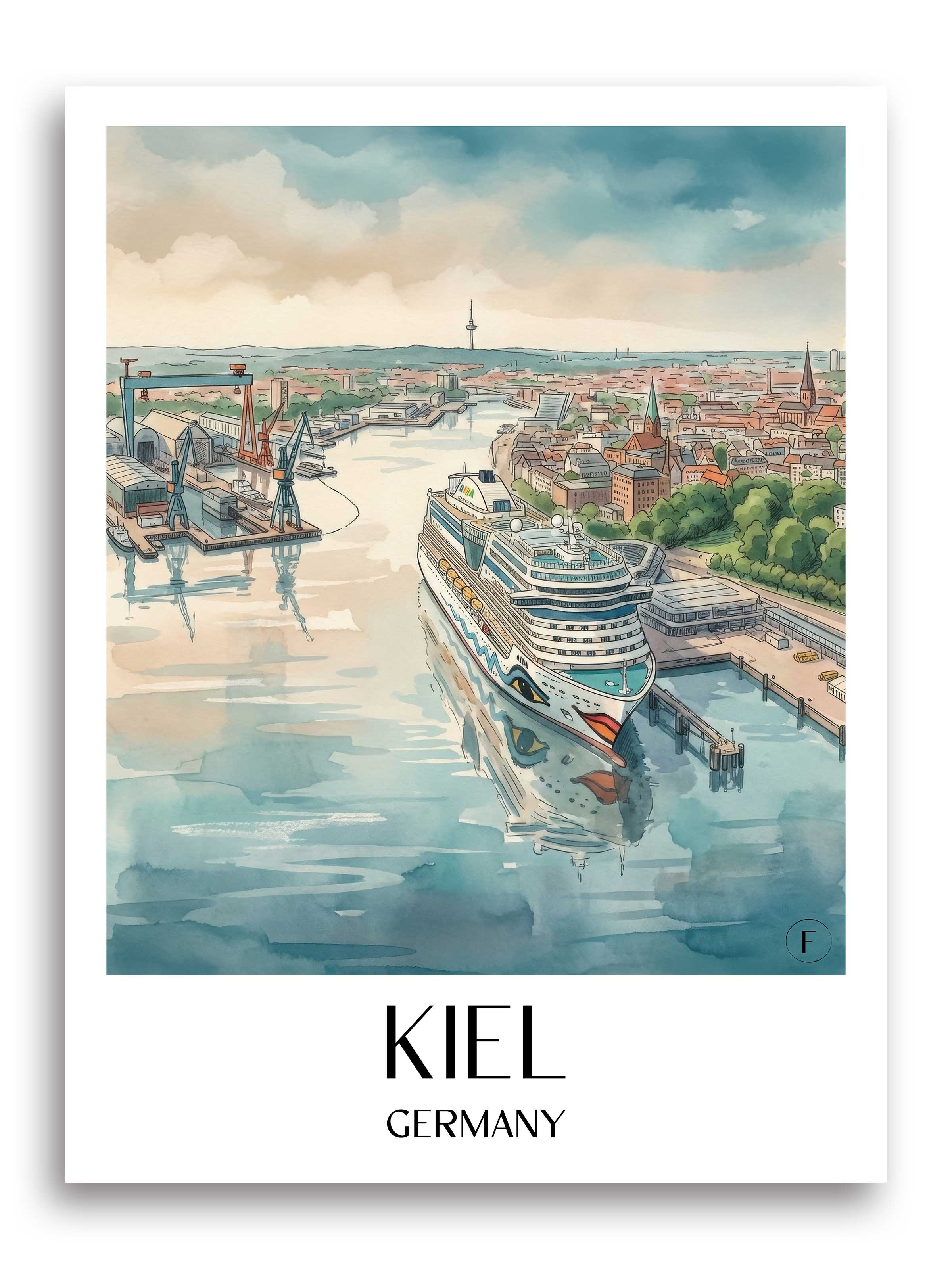 Kiel Poster - Schleswig-Holstein - Deutschland Kunstdruck - Aquarell von A4 bis A1 - favplace