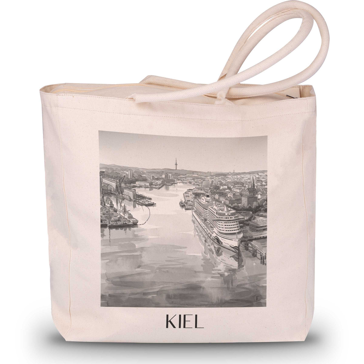 Kiel Shopping Tasche - Schleswig-Holstein - Deutschland Tote Bag - Einkaufstasche im Aquarell Schwarz-Weiß Stil - favplace