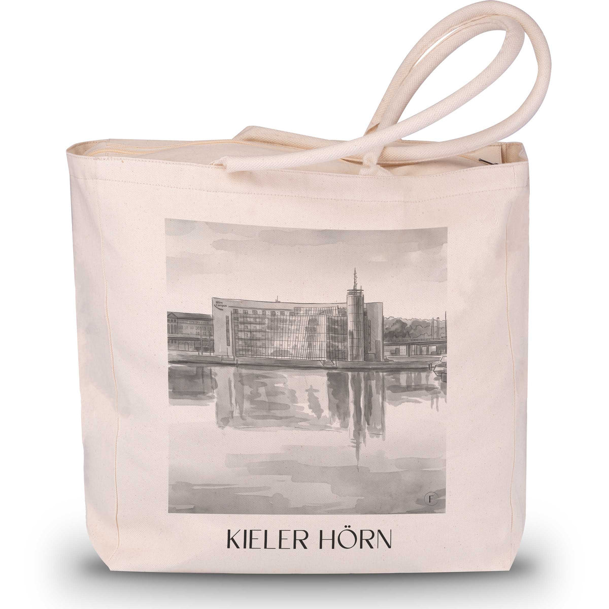 Kieler Hörn Shopping Tasche - Schleswig-Holstein - Deutschland Tote Bag - Einkaufstasche im Aquarell Schwarz-Weiß Stil - favplace