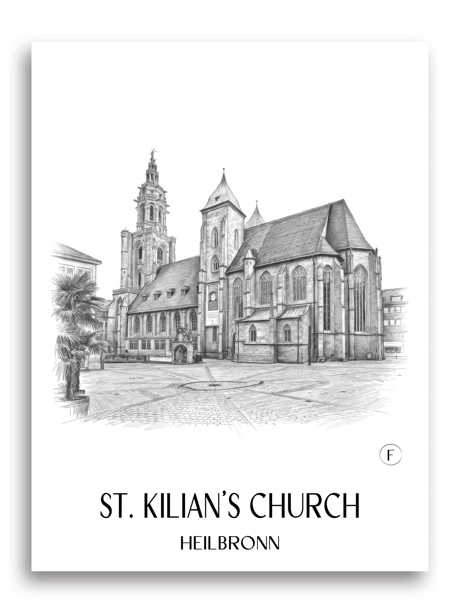 Kilianskirche Poster - Heilbronn - Deutschland Kunstdruck - Zeichnung von A4 bis A1