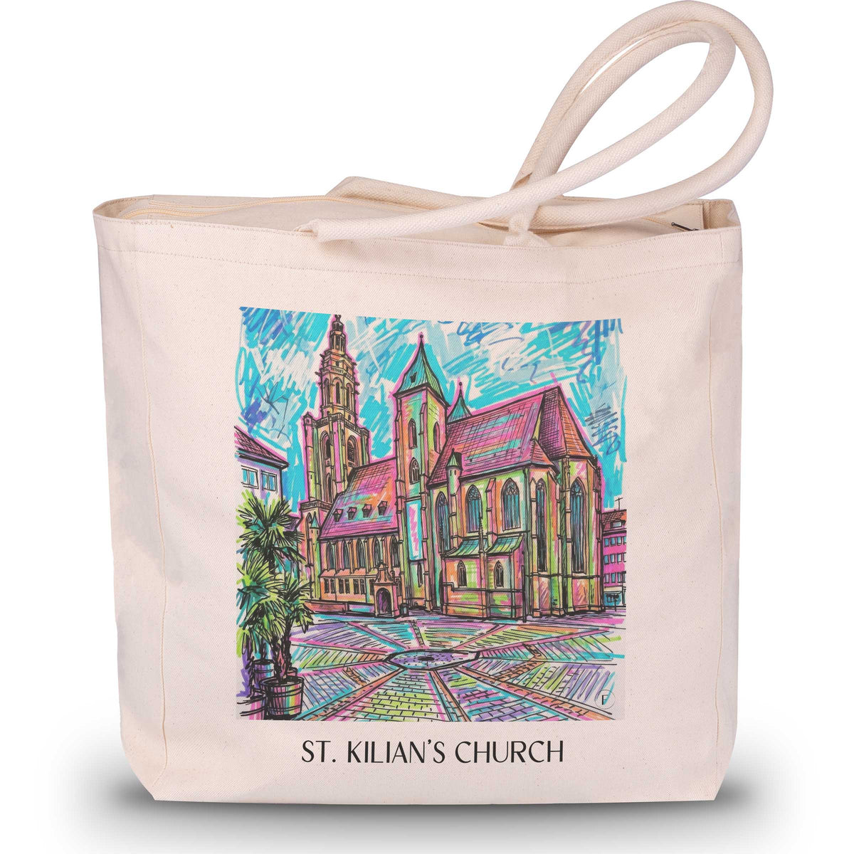Kilianskirche Shopping Tasche - Heilbronn - Deutschland Tote Bag - Einkaufstasche im Tag Graffiti Stil - favplace