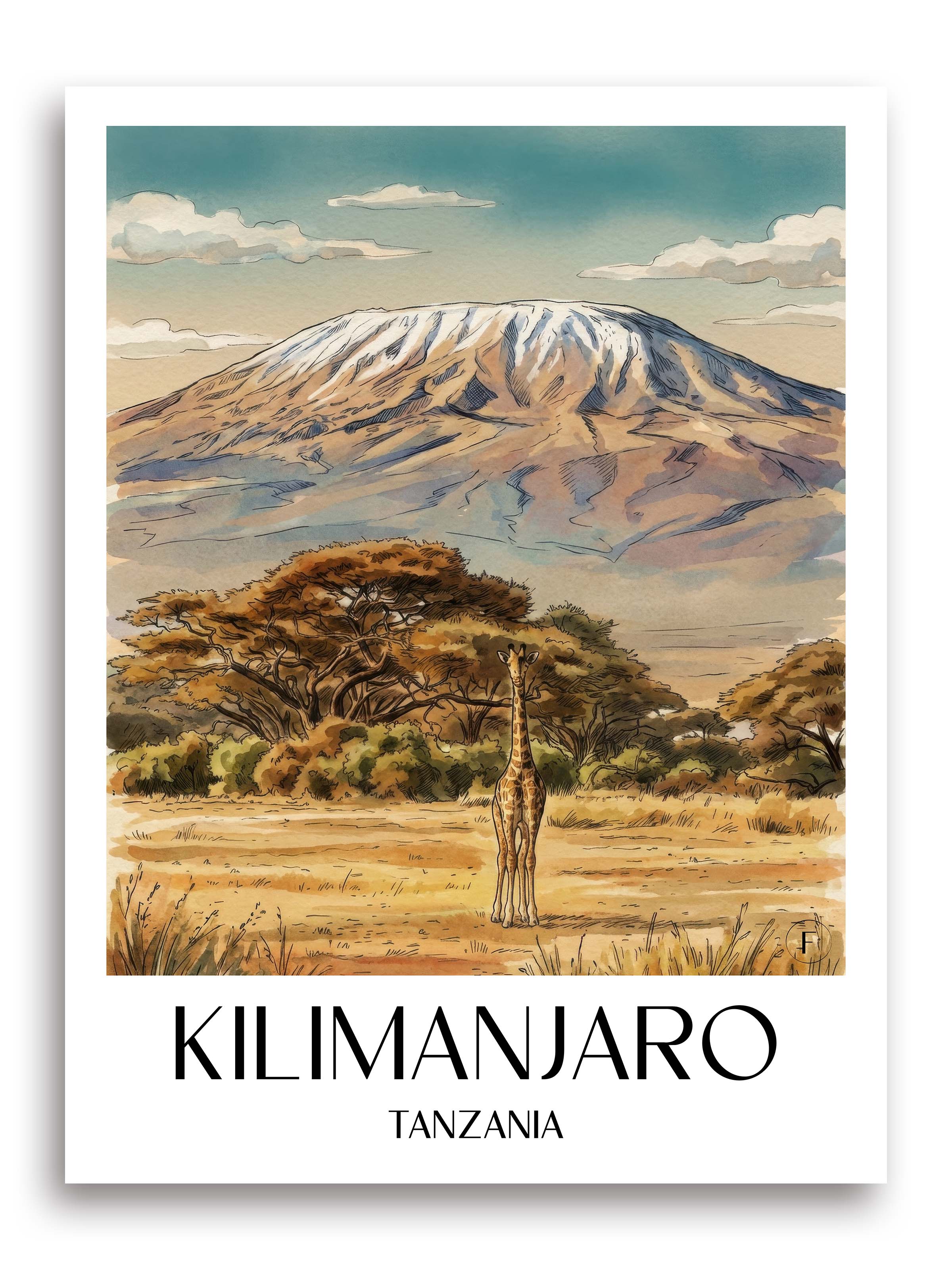 Kilimandscharo Poster - Tansania Kunstdruck - Aquarell von A4 bis A1 - favplace