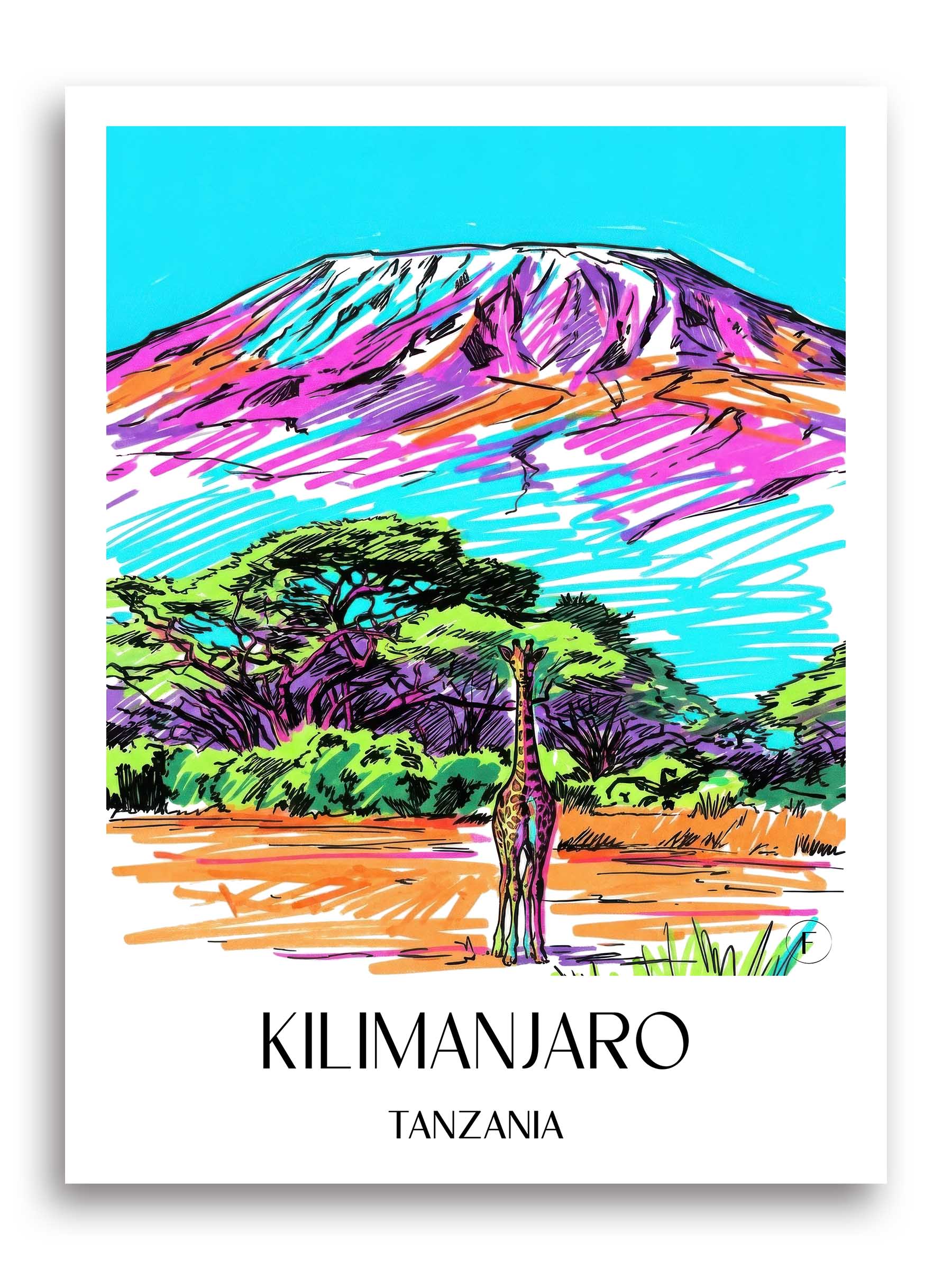 Kilimandscharo Poster - - Tansania Kunstdruck - Tag Graffiti von A4 bis A1 - favplace