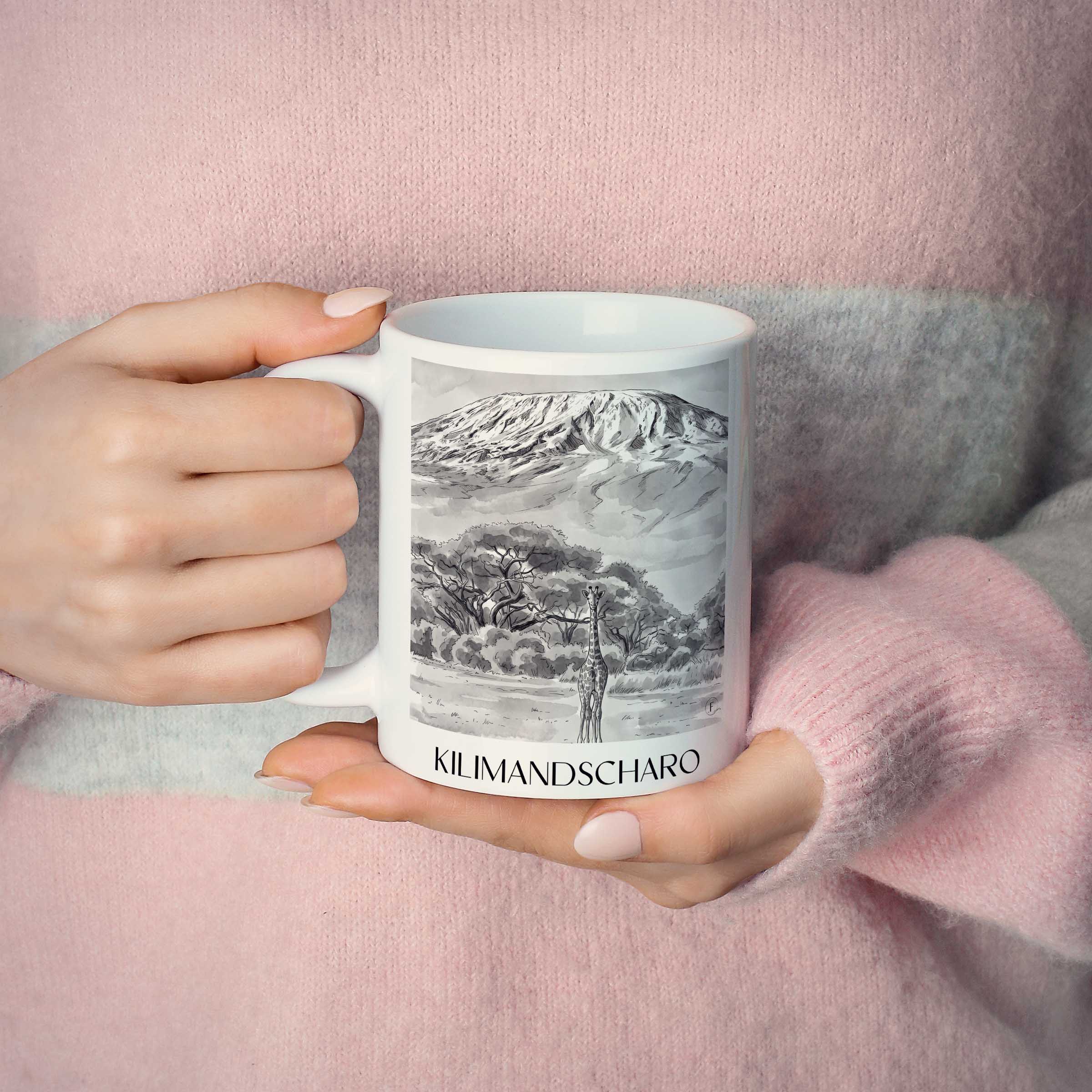kilimandscharo-tansania-kaffeebecher-aquarell-schwarz-weiss