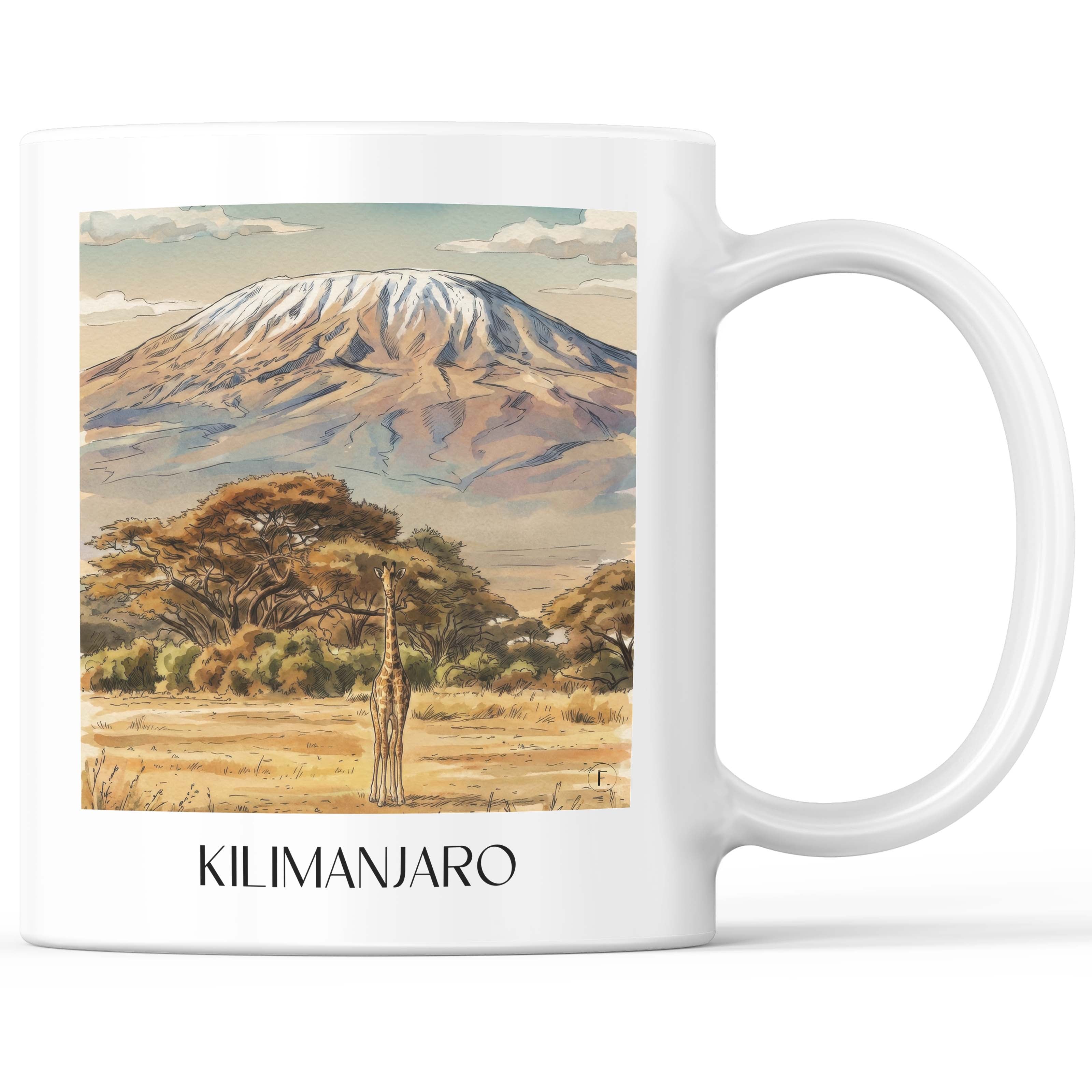 Kilimandscharo - Tansania Becher - Kaffeetasse im Aquarell Stil - favplace