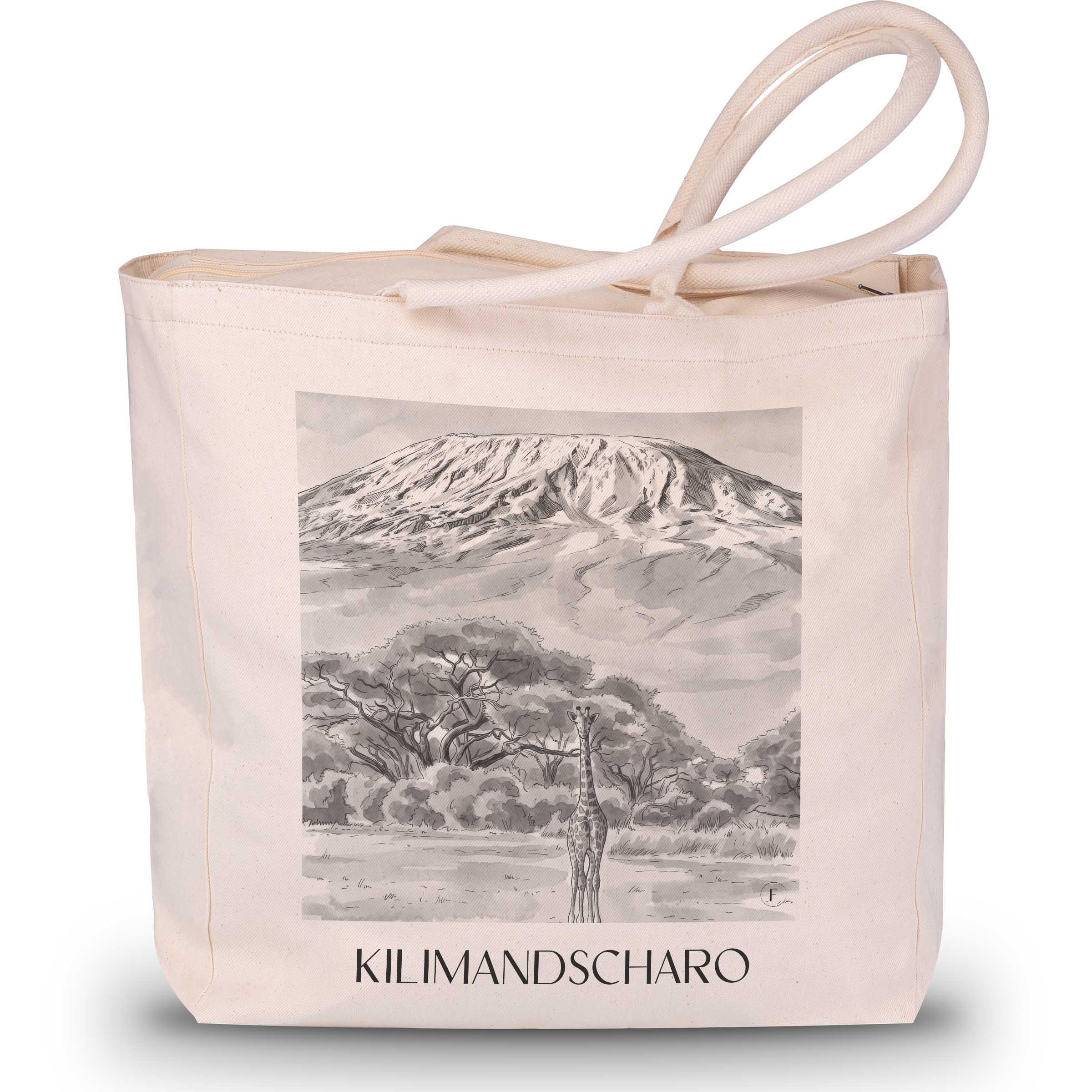 kilimandscharo-tansania-einkaufstasche-aquarell-schwarz-weiss