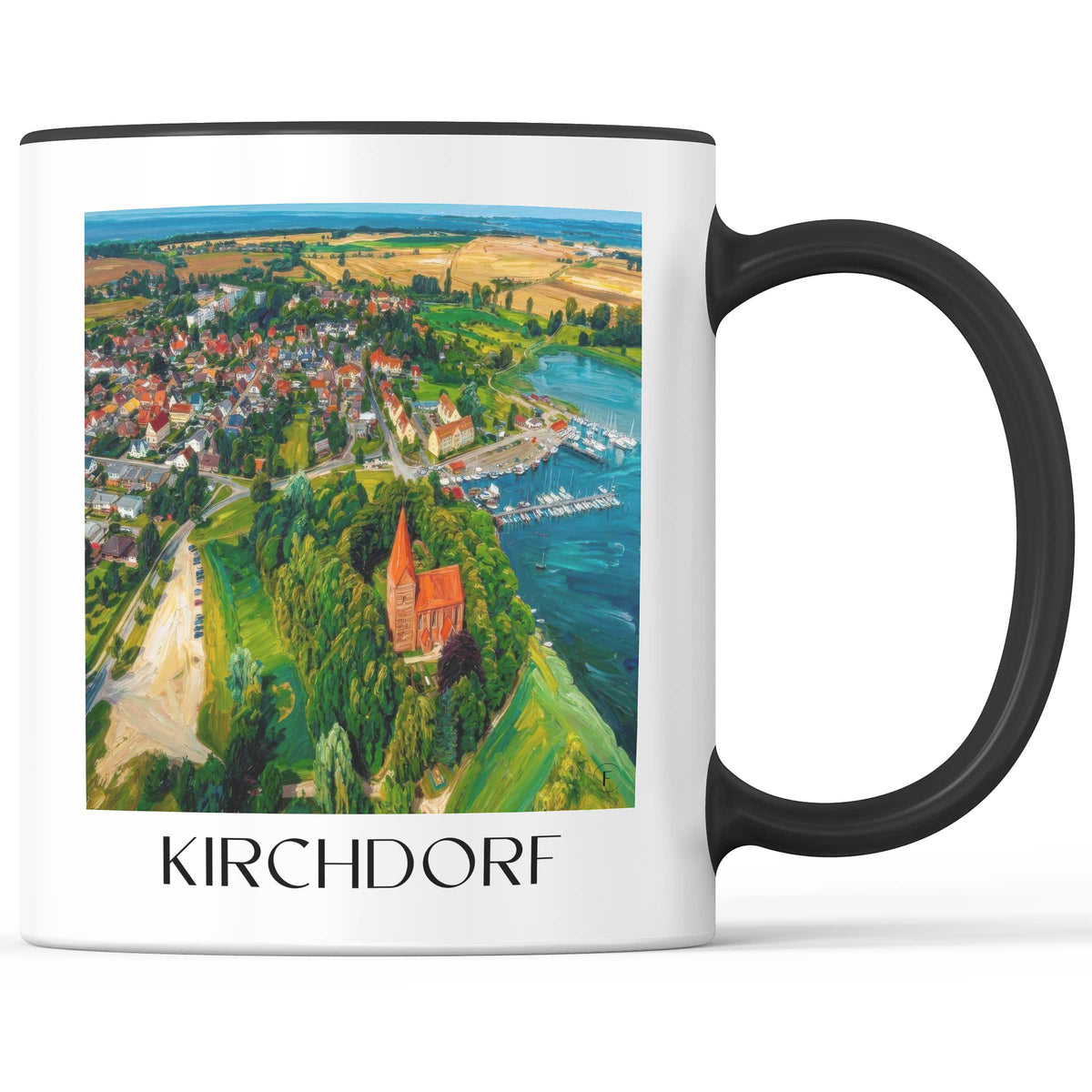 Kirchdorf Kaffeebecher - Poel - Deutschland Becher - Kaffeetasse im Ölgemälde Stil - favplace
