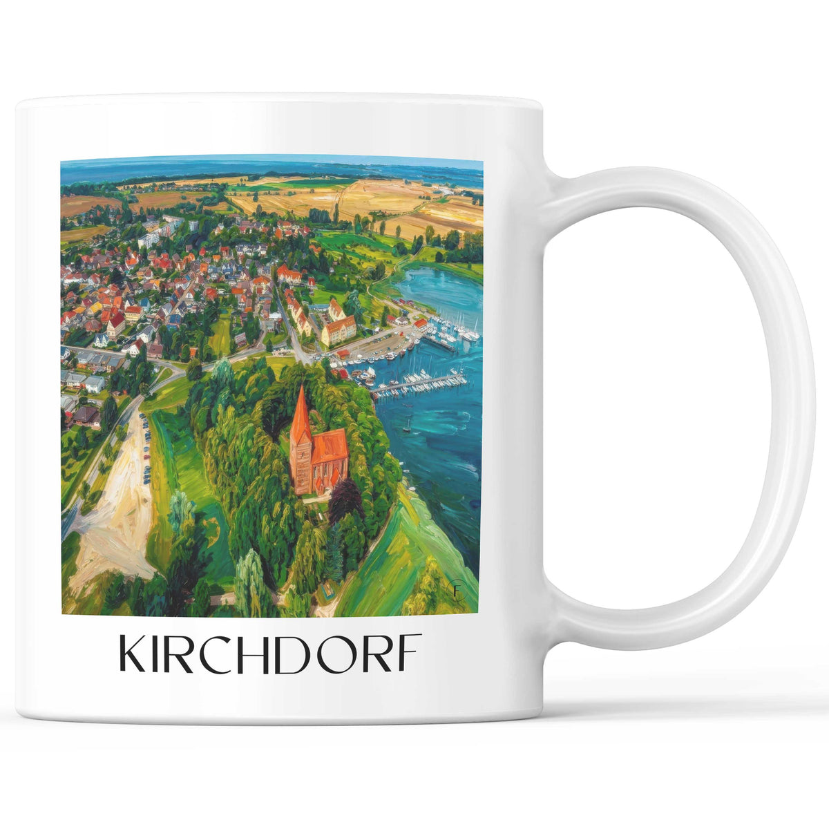 Kirchdorf Kaffeebecher - Poel - Deutschland Becher - Kaffeetasse im Ölgemälde Stil - favplace