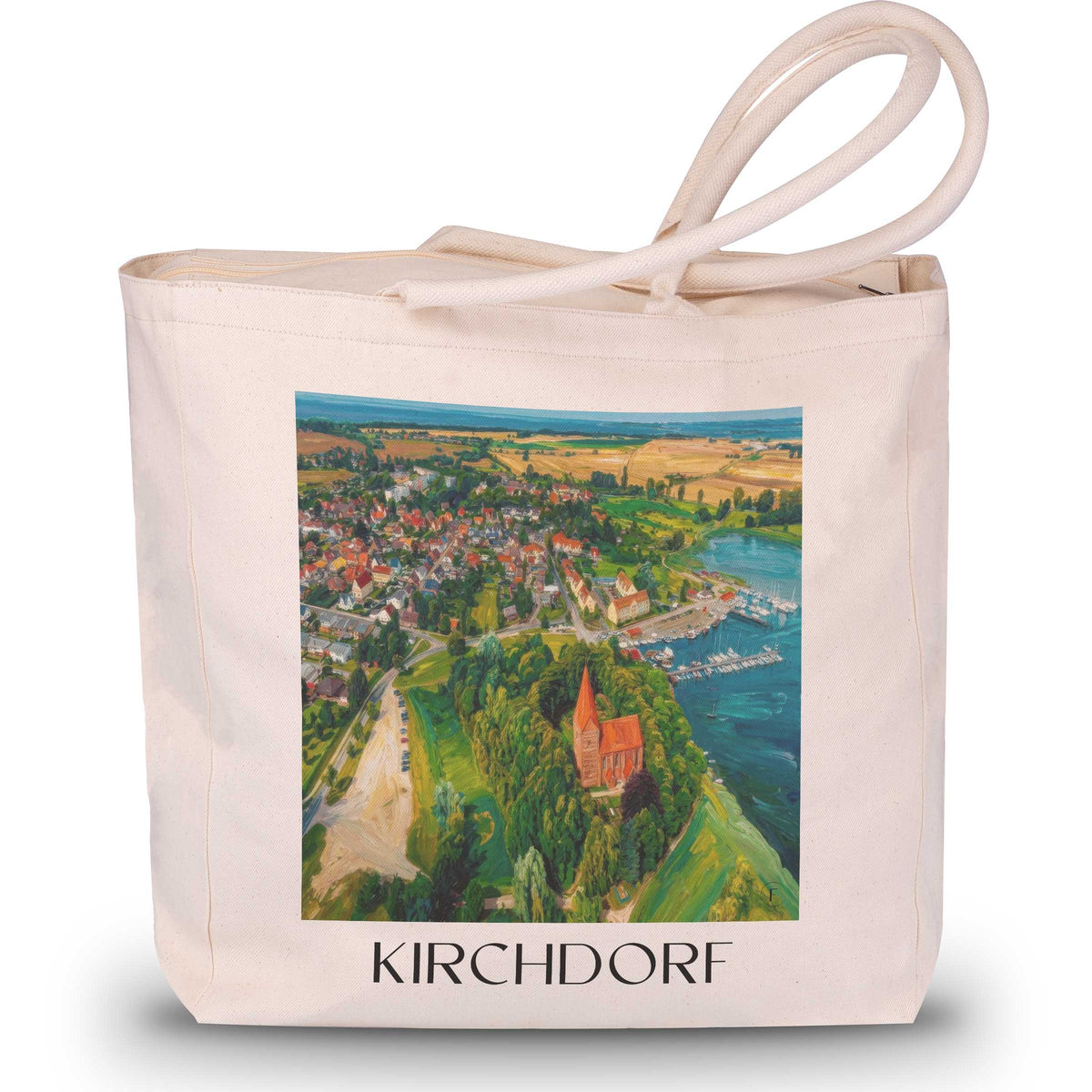 Kirchdorf Shopping Tasche - Poel - Deutschland Tote Bag - Einkaufstasche im Ölgemälde Stil - favplace