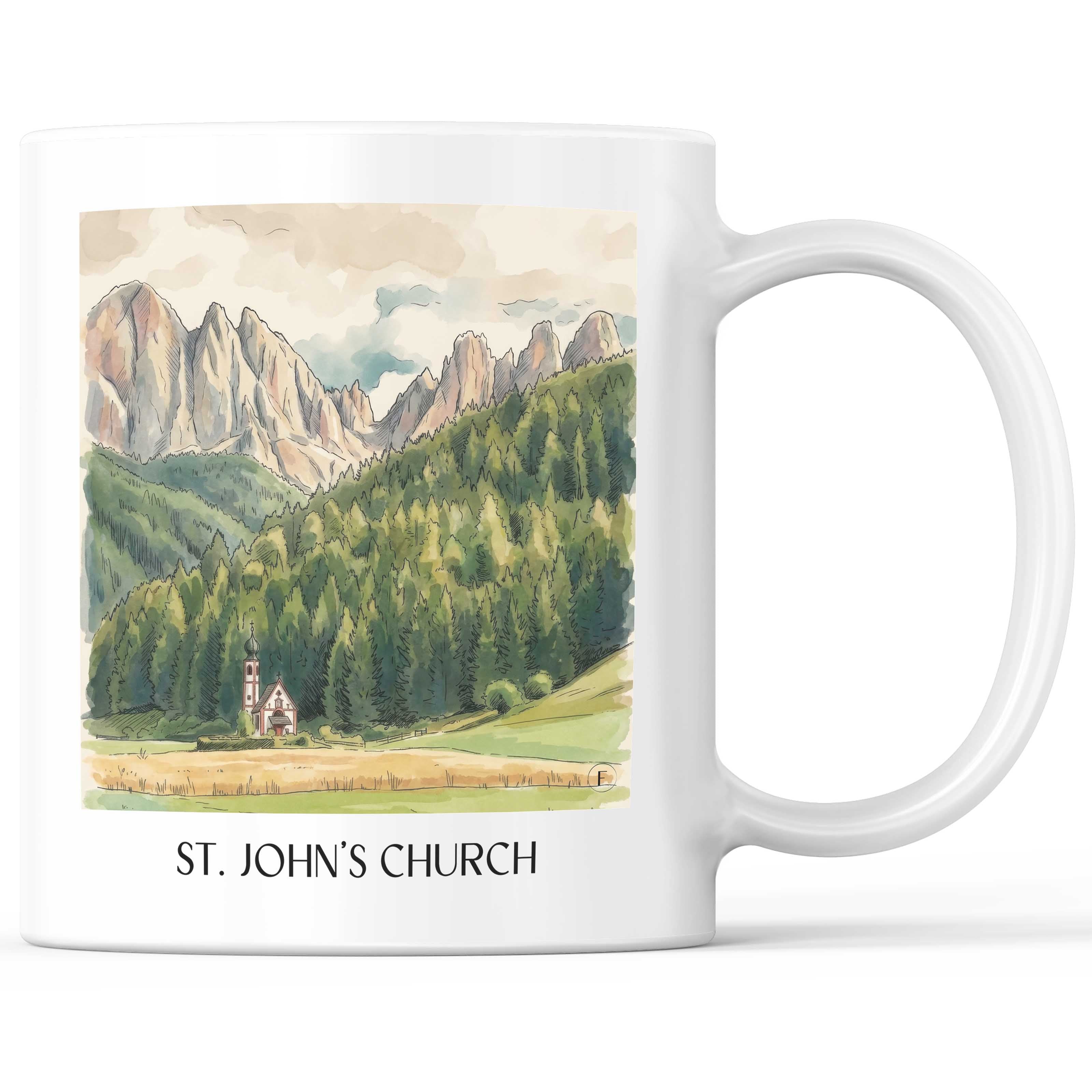 Kirche St. Johann Kaffeebecher - Ranui - Italien Becher - Kaffeetasse im Aquarell Stil - favplace