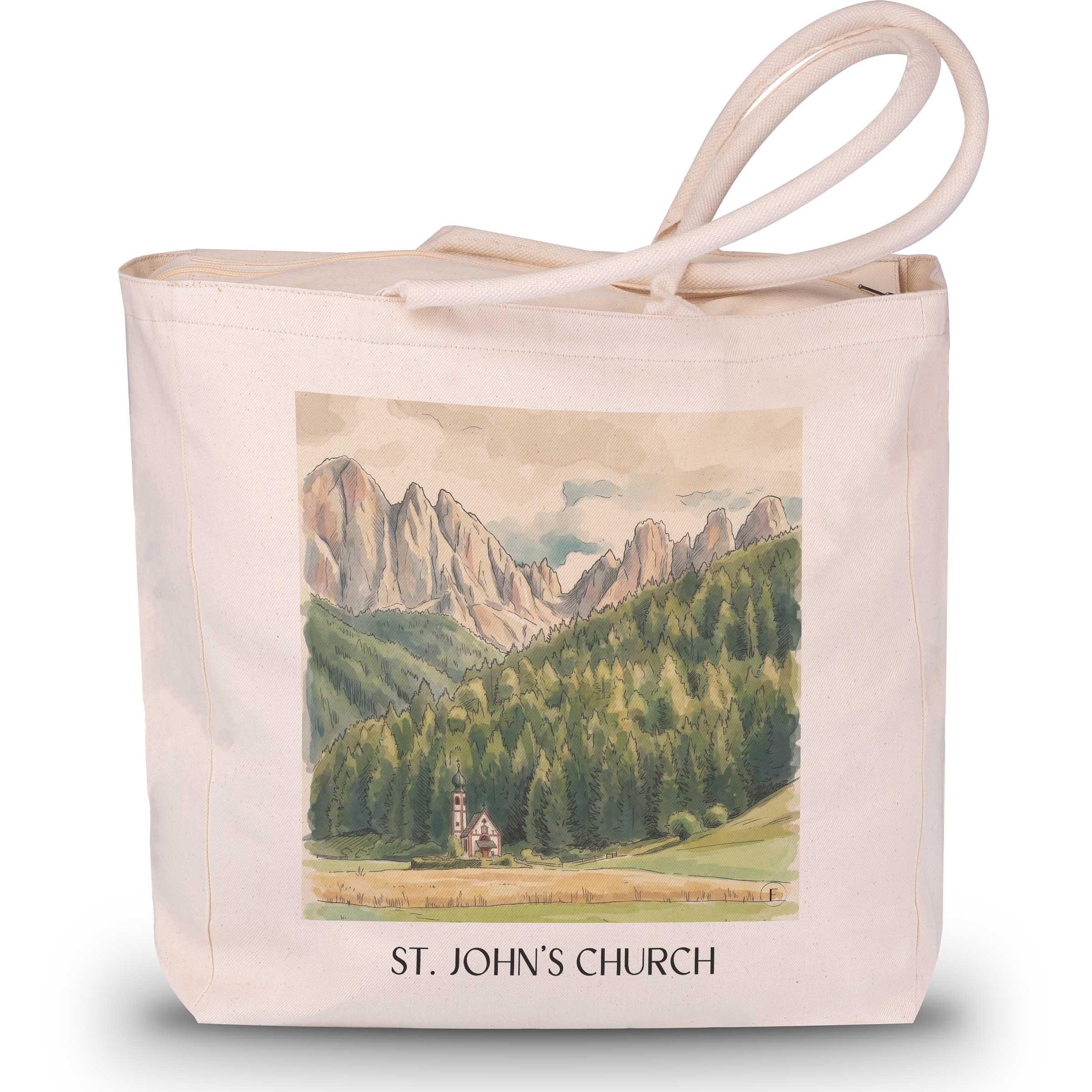 Kirche St. Johann Shopping Tasche - Ranui - Italien Tote Bag - Einkaufstasche im Aquarell Stil - favplace