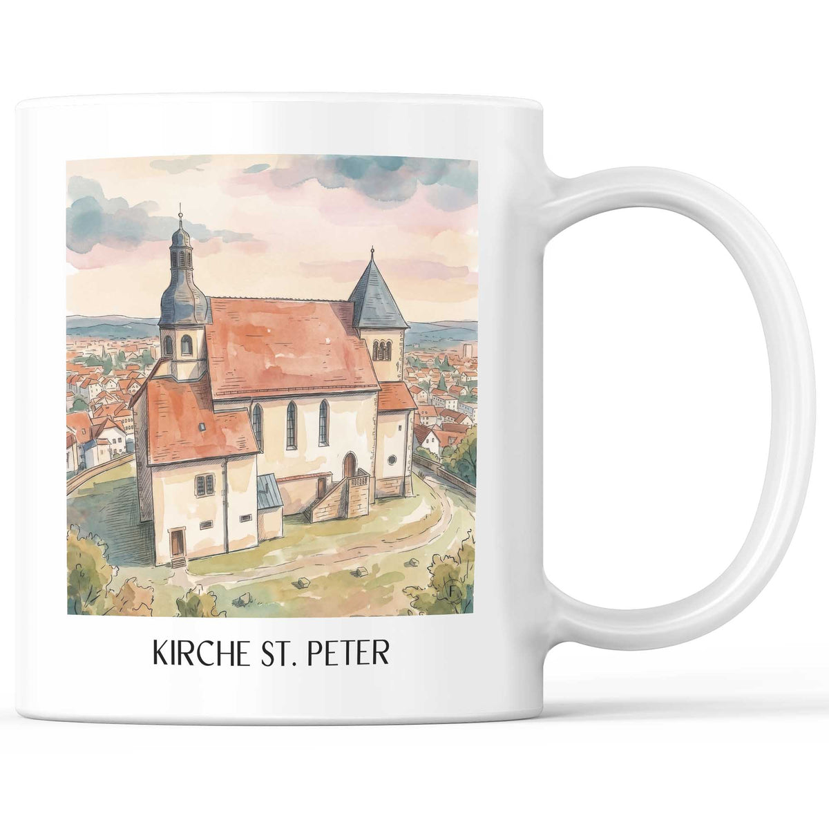 Kirche St. Peter Kaffeebecher - Fulda - Deutschland Becher - Kaffeetasse im Aquarell Stil - favplace