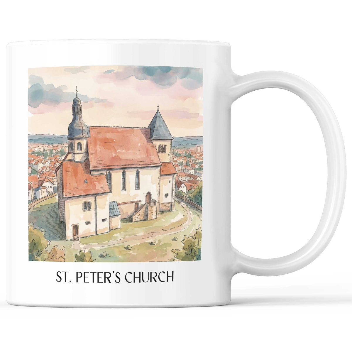 Kirche St. Peter Kaffeebecher - Fulda - Deutschland Becher - Kaffeetasse im Aquarell Stil - favplace