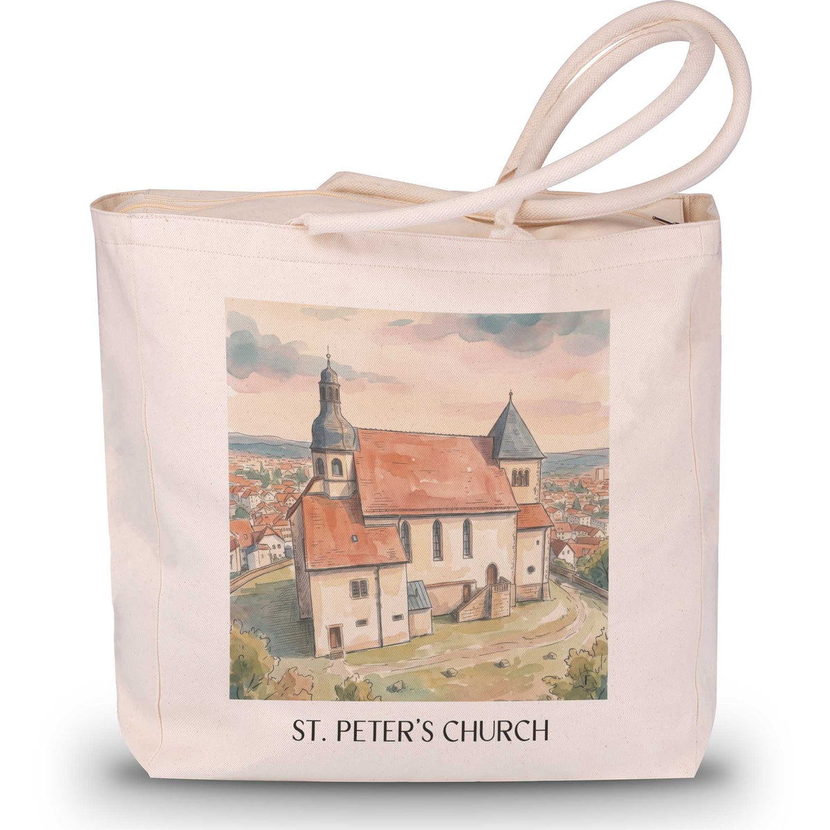 Kirche St. Peter Shopping Tasche - Fulda - Deutschland Tote Bag - Einkaufstasche im Aquarell Stil - favplace