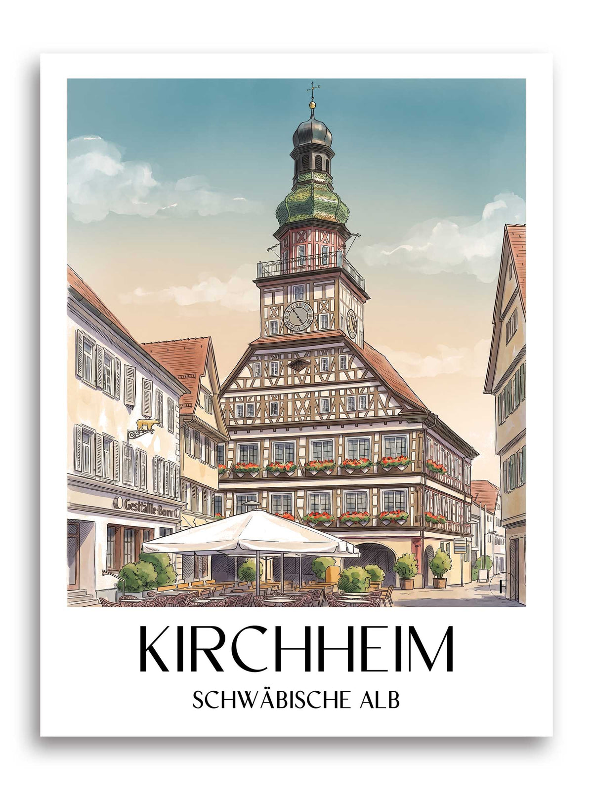 kirchheim-schwäbische-alb-deutschland-poster-aquarell