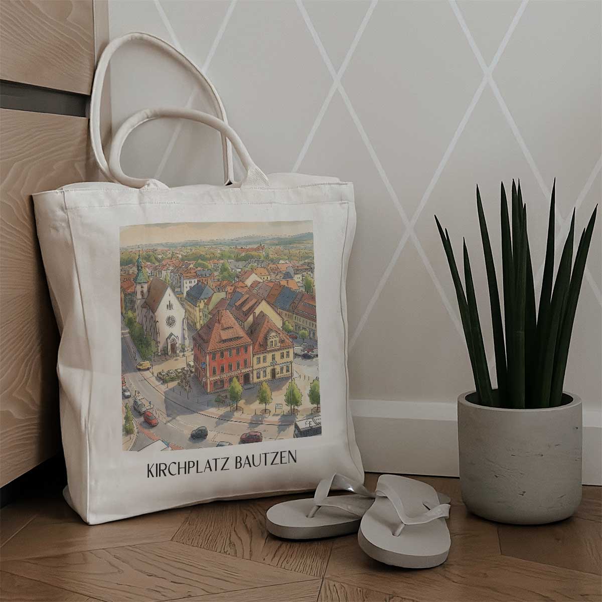 kirchplatz-bautzen-deutschland-einkaufstasche-aquarell
