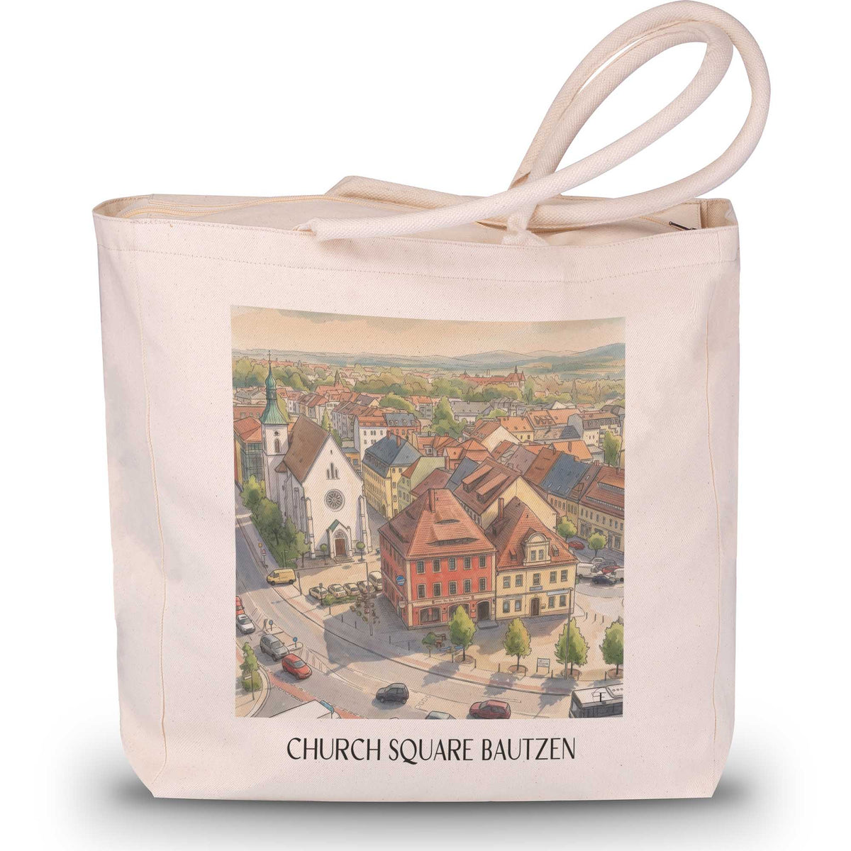 Kirchplatz Shopping Tasche - Bautzen - Deutschland Tote Bag - Einkaufstasche im Aquarell Stil - favplace