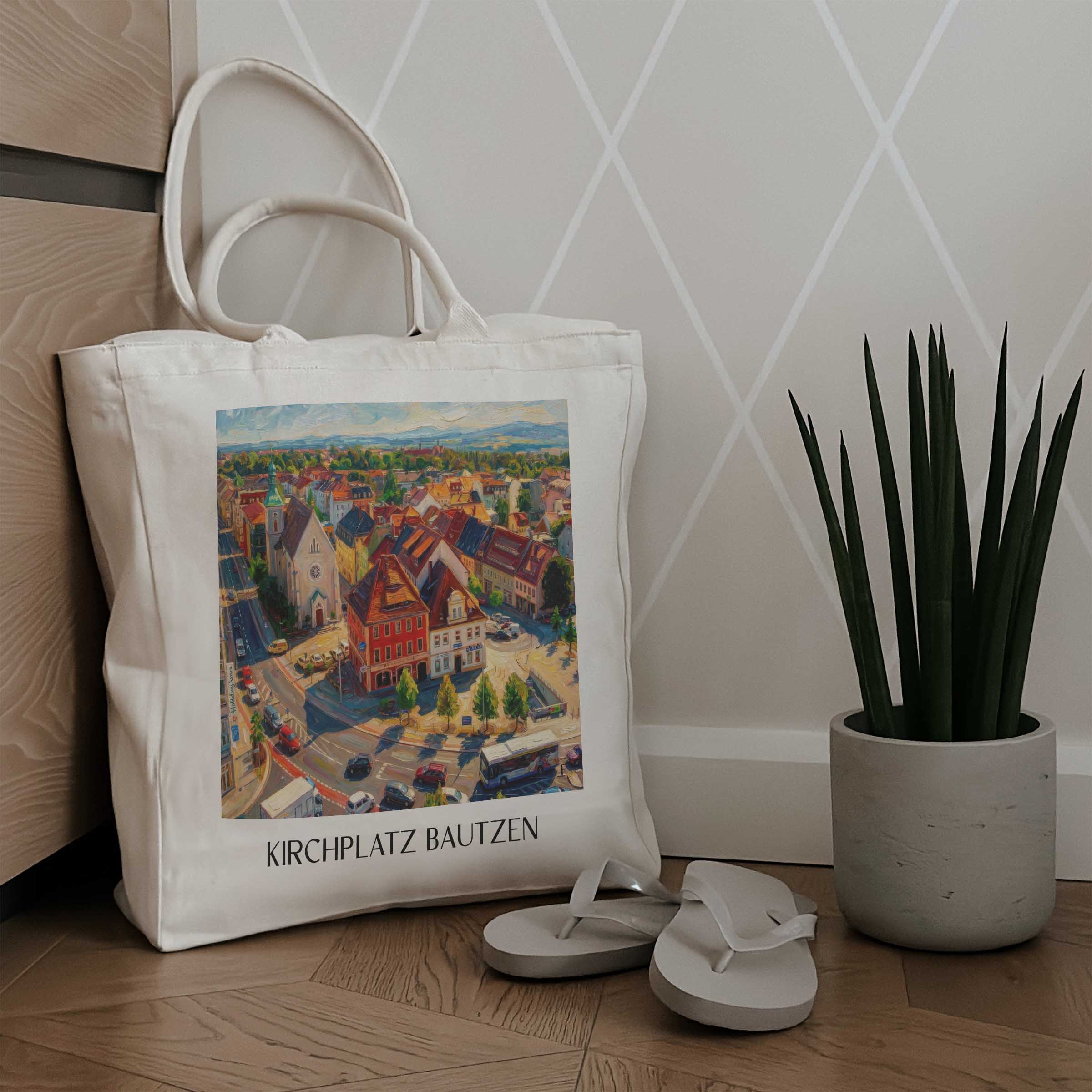 kirchplatz-bautzen-deutschland-einkaufstasche-oil-painting-oelgemaelde