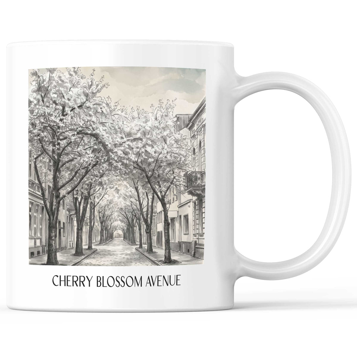 Kirschblütenallee Kaffeebecher - Bonn - Deutschland Becher - Kaffeetasse im Aquarell Schwarz-Weiß Stil - favplace