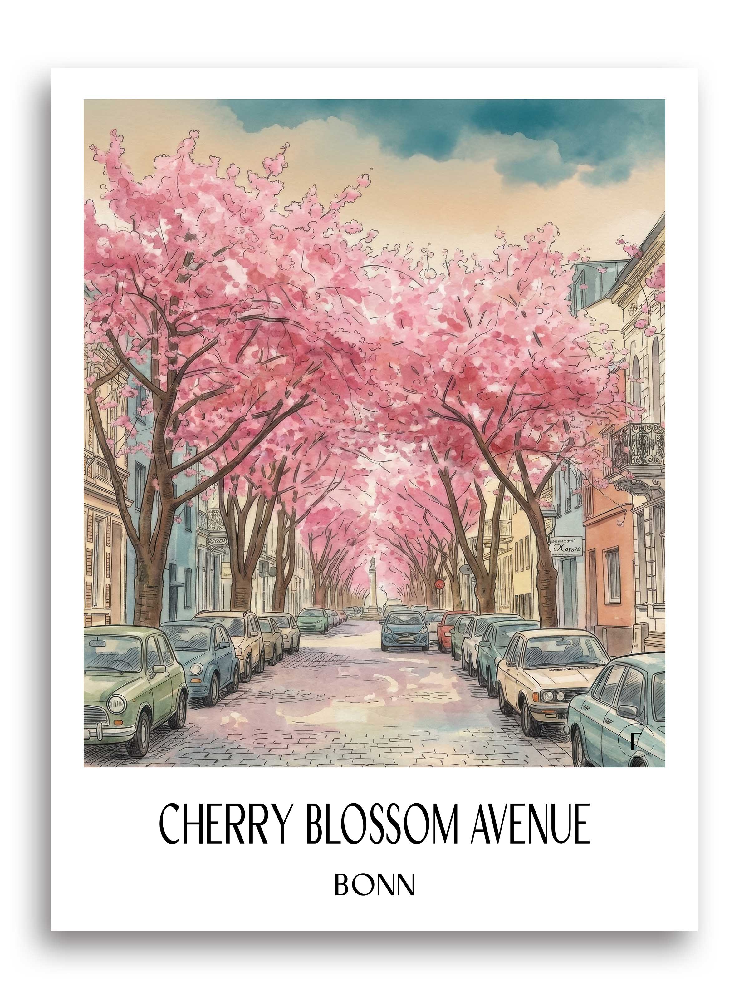 Kirschblütenallee Poster - Bonn - Deutschland Kunstdruck - Aquarell von A4 bis A1 - favplace