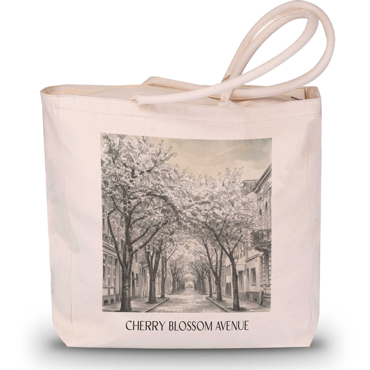 Kirschblütenallee Shopping Tasche - Bonn - Deutschland Tote Bag - Einkaufstasche im Aquarell Schwarz-Weiß Stil - favplace