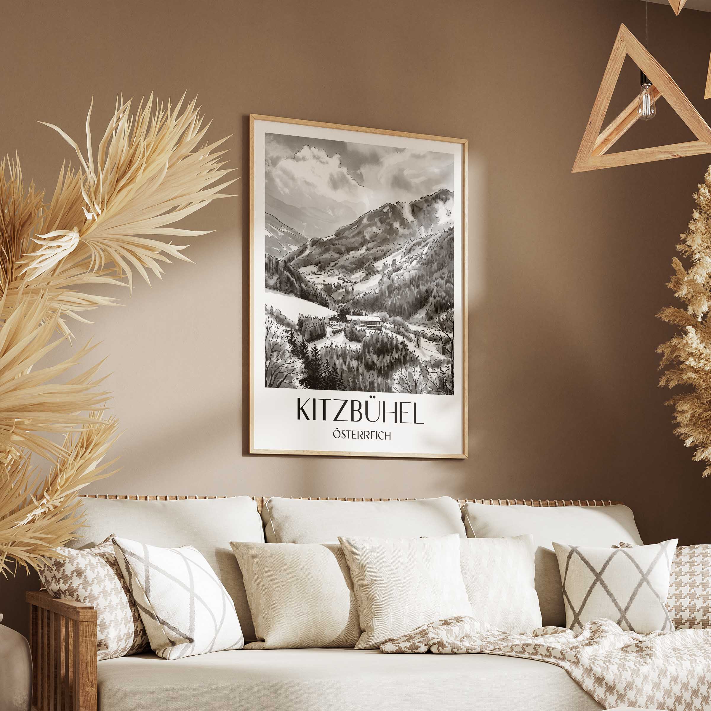 kitzbühel-österreich-poster-aquarell-schwarz-weiss