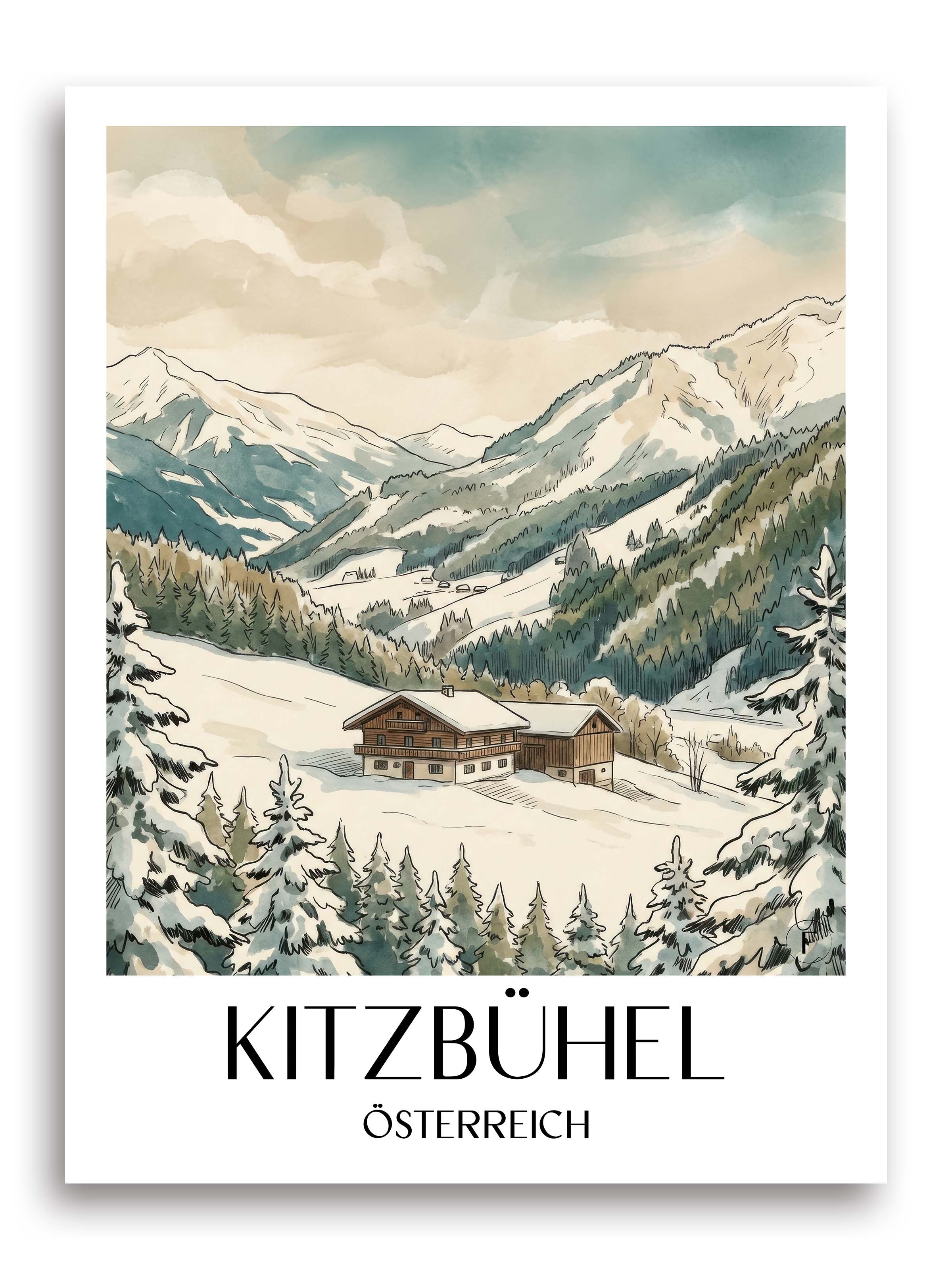 kitzbühel-österreich-poster-aquarell