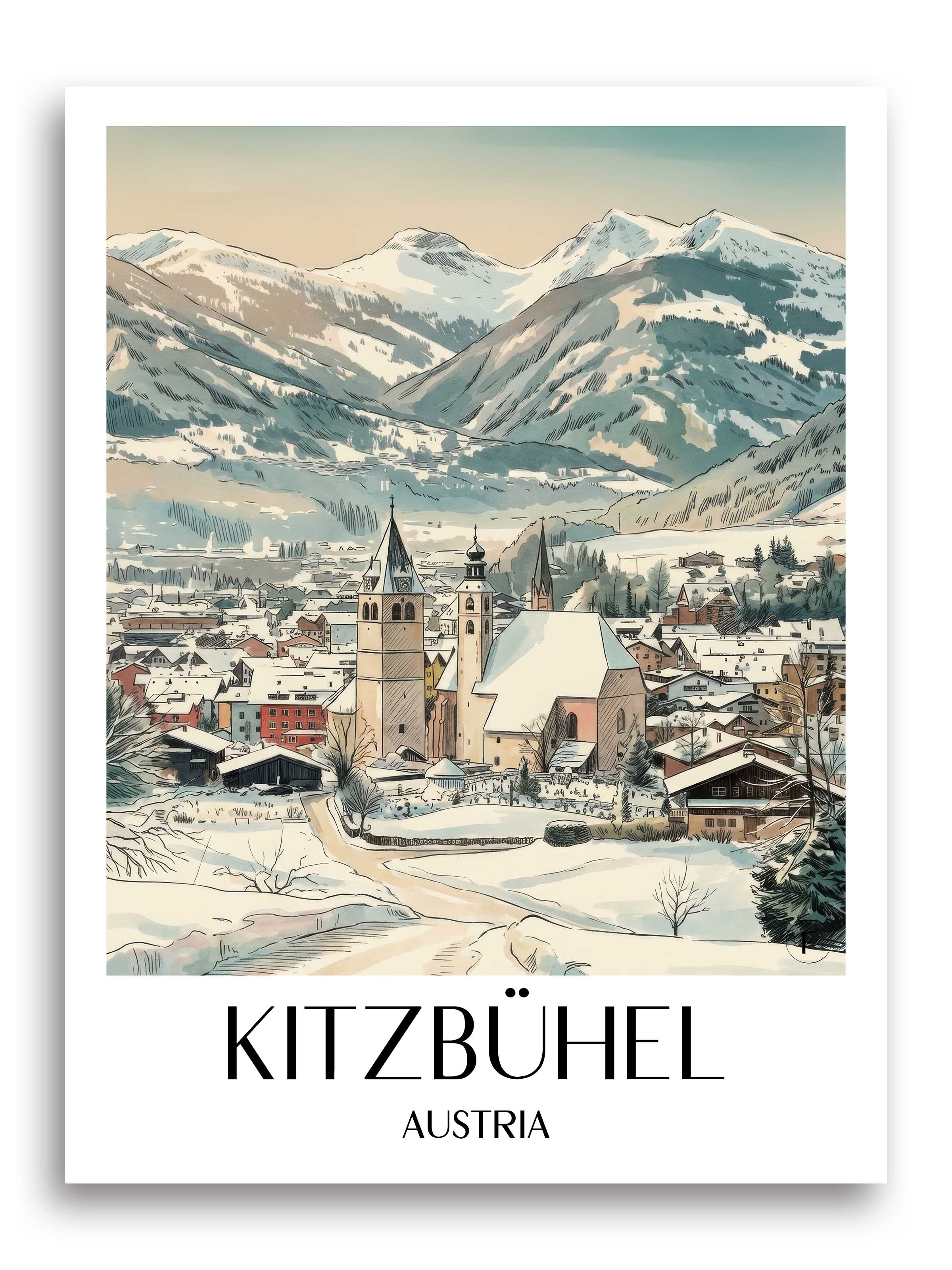Kitzbühel Poster - Österreich - Österreich Kunstdruck - Aquarell von A4 bis A1 - favplace