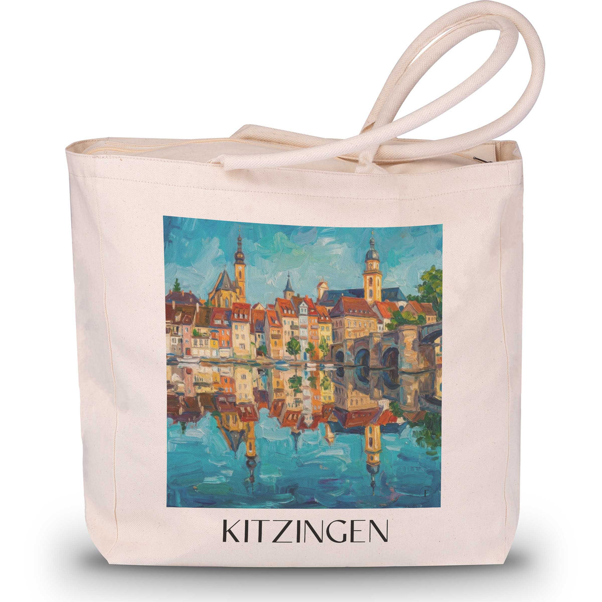 Kitzingen Shopping Tasche - Mainschleife - Deutschland Tote Bag - Einkaufstasche im Ölgemälde Stil - favplace