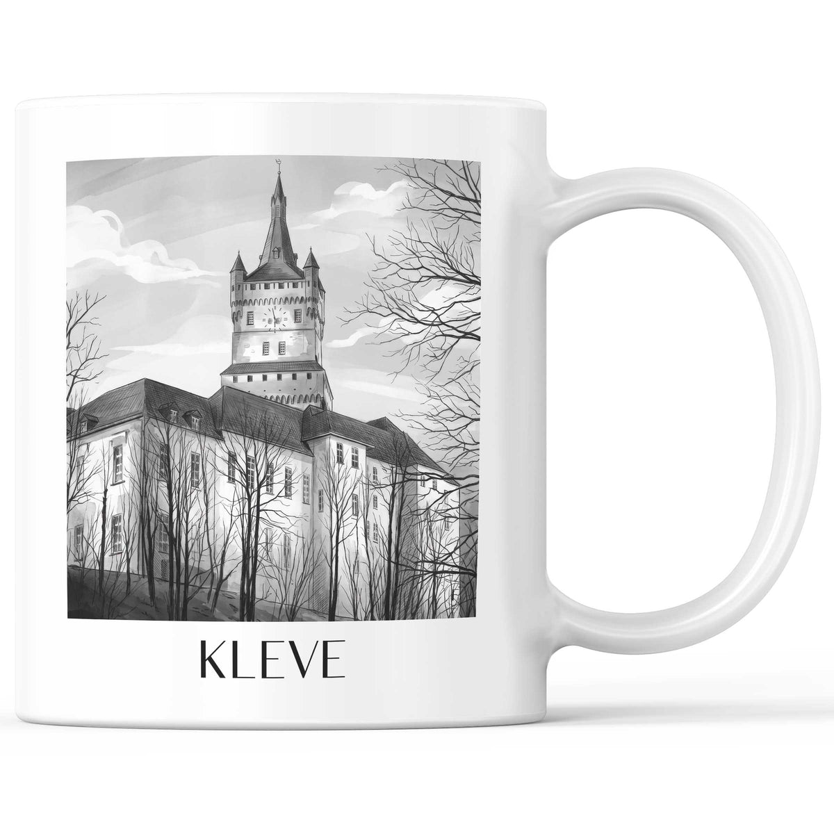 Kleve Kaffeebecher - Niederrhein - Deutschland Becher - Kaffeetasse im Aquarell Schwarz-Weiß Stil - favplace