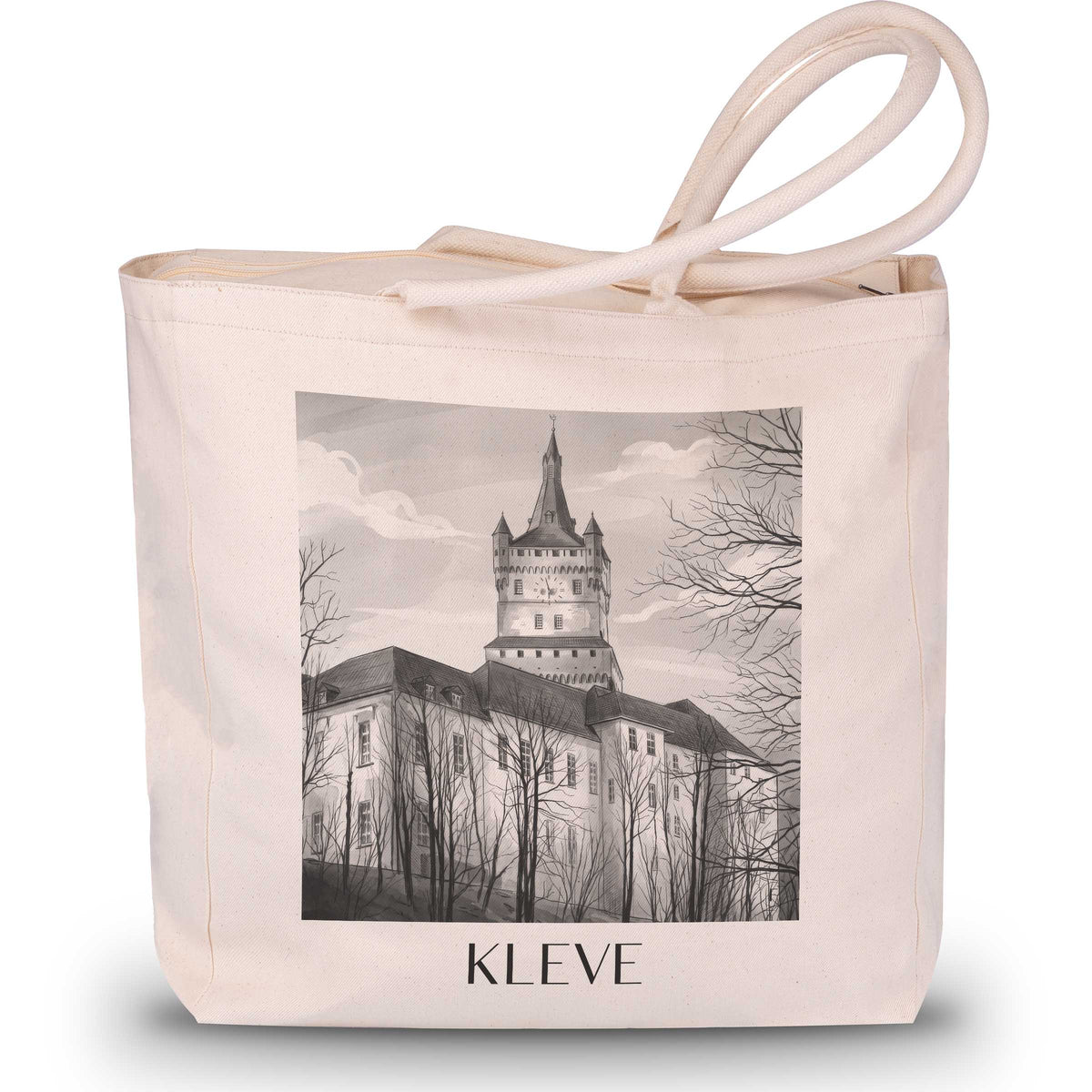 Kleve Shopping Tasche - Niederrhein - Deutschland Tote Bag - Einkaufstasche im Aquarell Schwarz-Weiß Stil - favplace