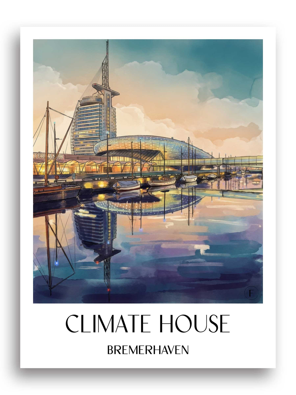 Klimahaus Poster - Bremerhaven - Deutschland Kunstdruck - Aquarell von A4 bis A1 - favplace