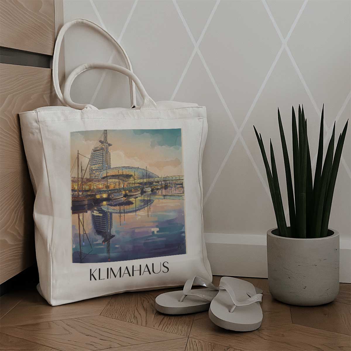 klimahaus-bremerhaven-deutschland-einkaufstasche-aquarell