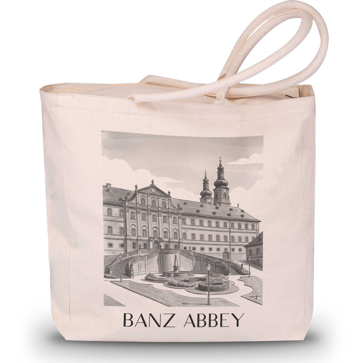 Kloster Banz - Deutschland Tote Bag - Einkaufstasche im Aquarell Schwarz-Weiß Stil - favplace