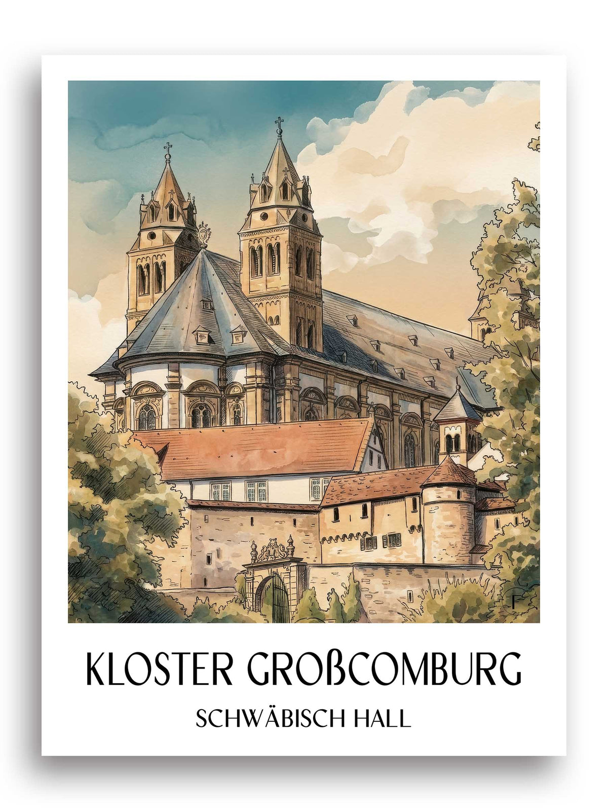 kloster-großcomburg-schwäbisch-hall-deutschland-poster-aquarell