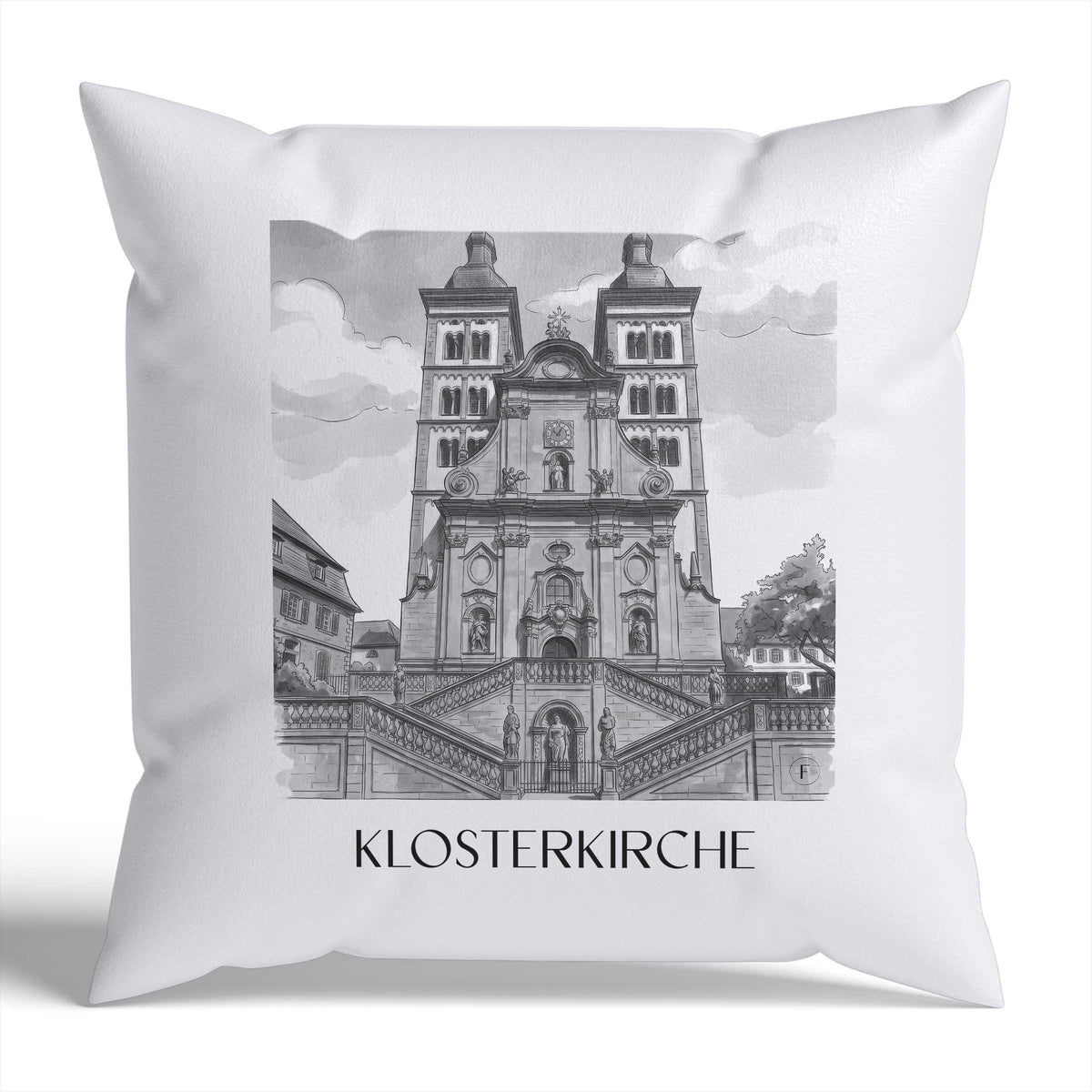 klosterkirche-amorbach-deutschland-kissenbezug-aquarell-schwarz-weiss
