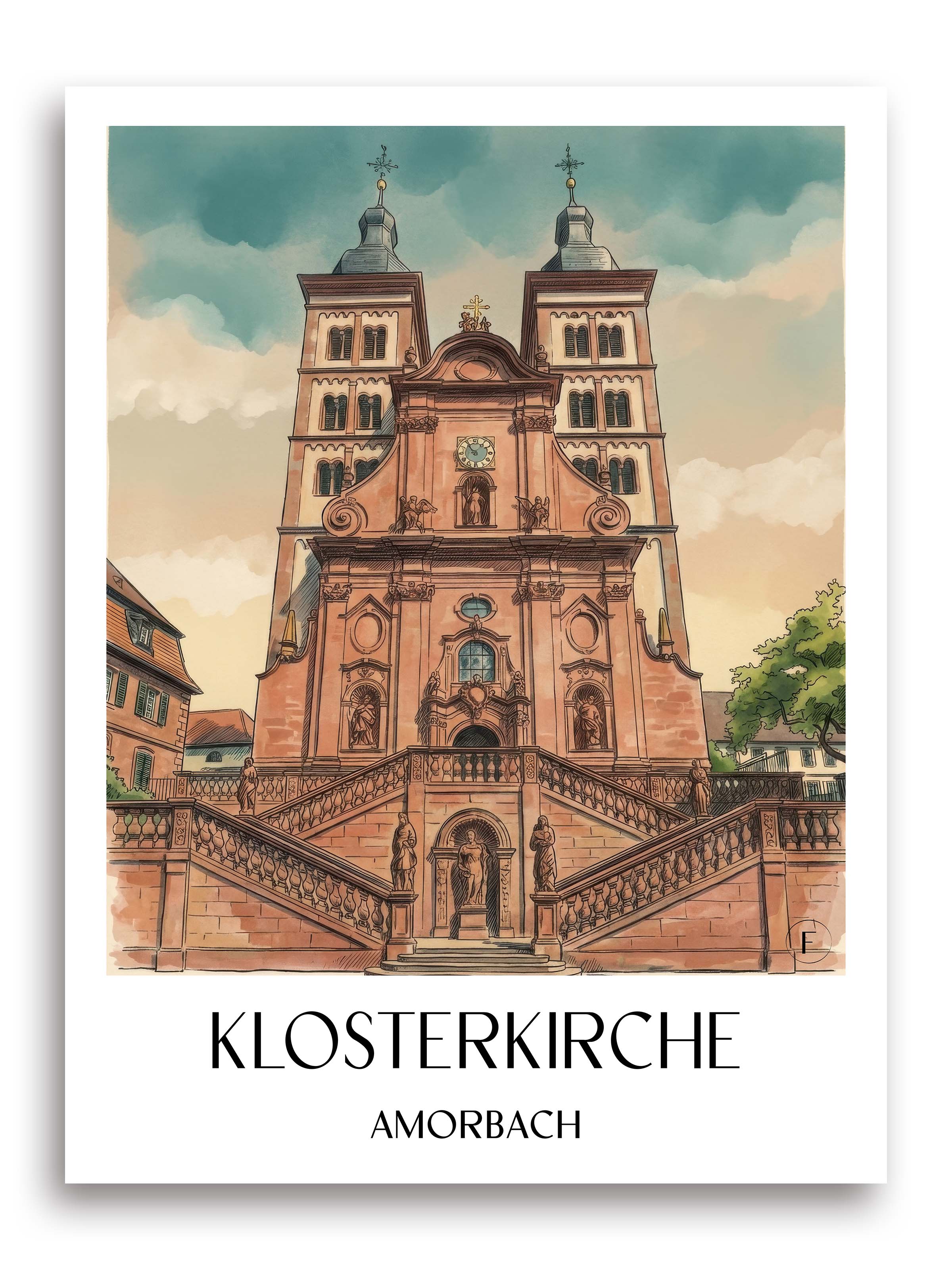 klosterkirche--amorbach-deutschland-poster-aquarell