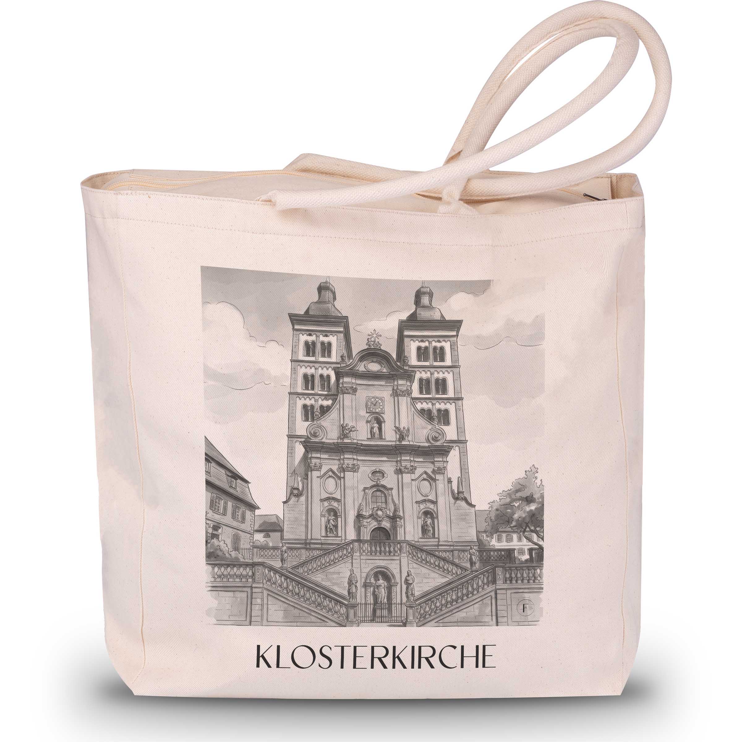 klosterkirche--amorbach-deutschland-einkaufstasche-aquarell-schwarz-weiss