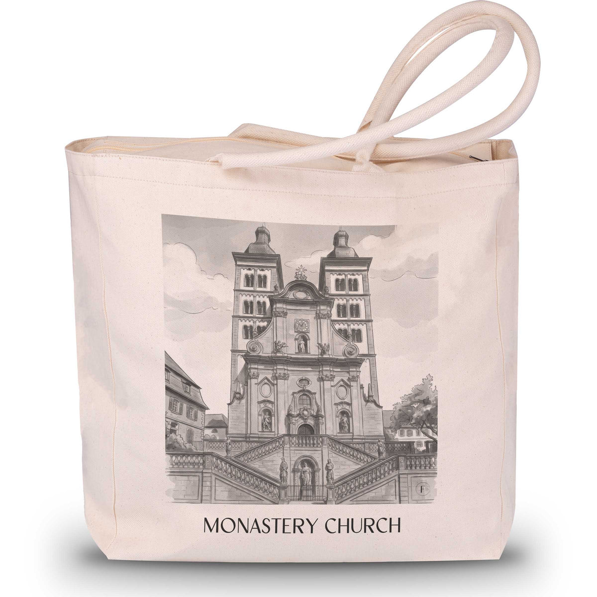 Klosterkirche Shopping Tasche - Amorbach - Deutschland Tote Bag - Einkaufstasche im Aquarell Schwarz-Weiß Stil - favplace