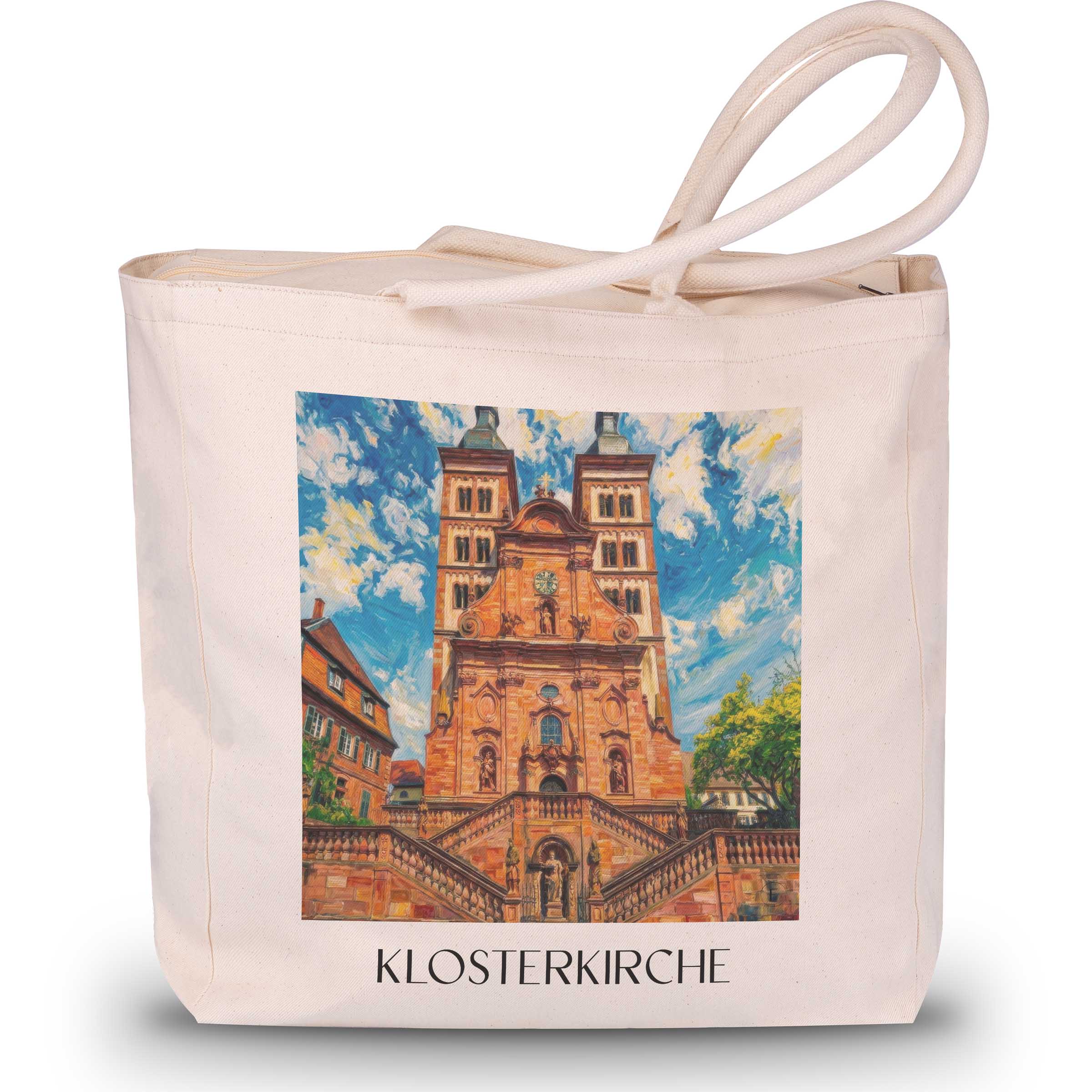 klosterkirche--amorbach-deutschland-einkaufstasche-oil-painting-oelgemaelde